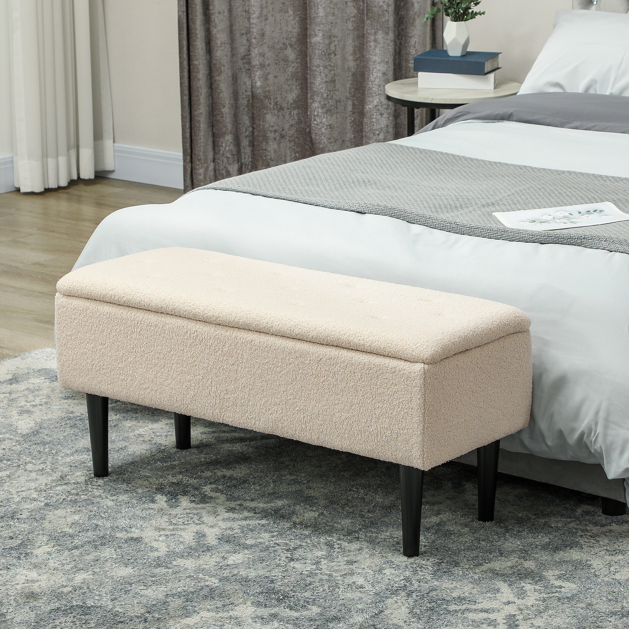 HOMCOM 57L Teddy Fleece Storage Ottoman Cream 2
