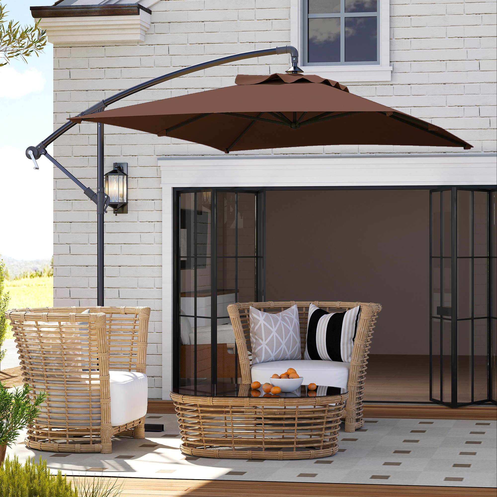 Outsunny 3m Square Canopy Cantilever Parasol, with Cross Base Brown 7