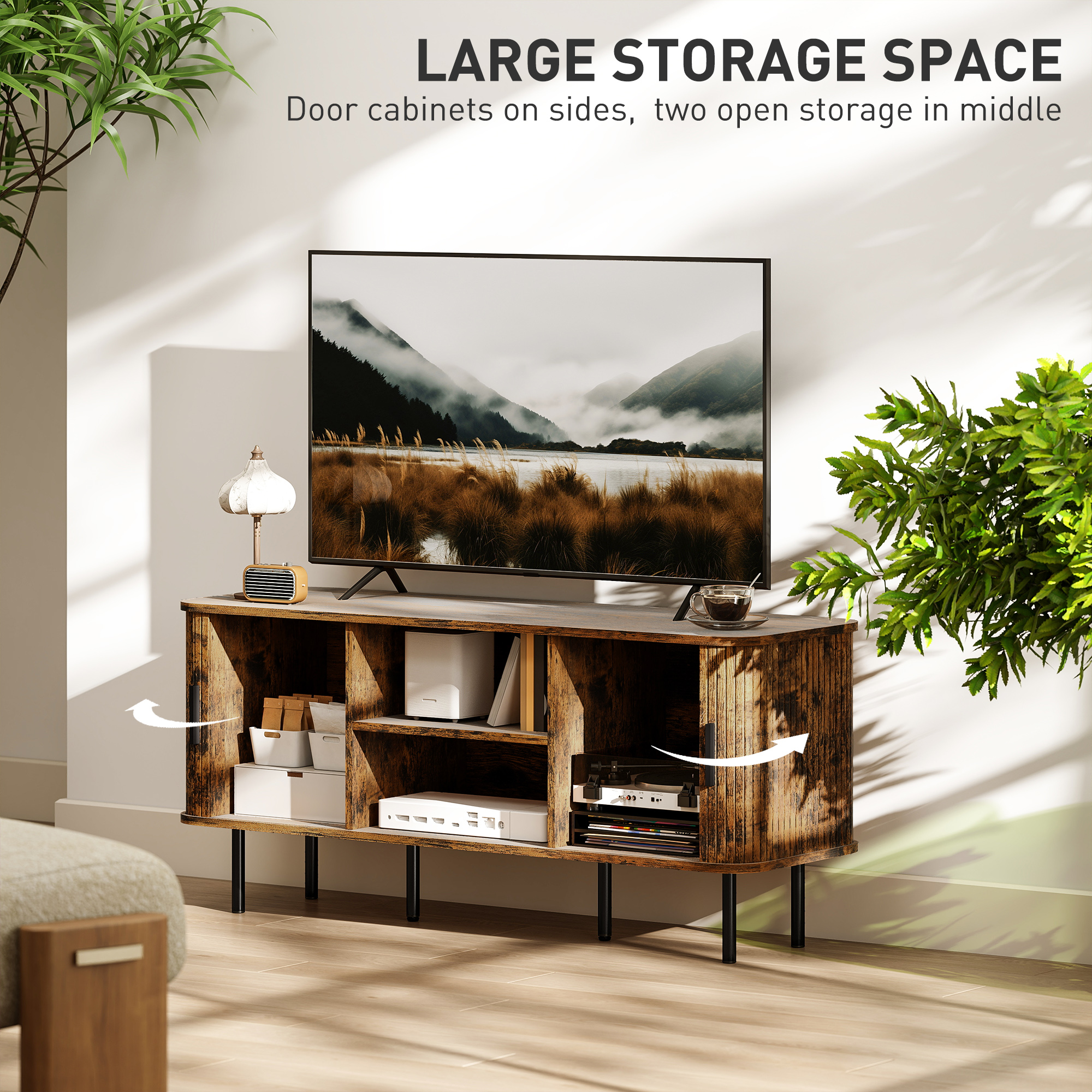 HOMCOM TV Stand Cabinet for TVs up to 55 Inches, TV Unit with Storage Shelves and Cupboard for Living Room, Rustic Brown 5