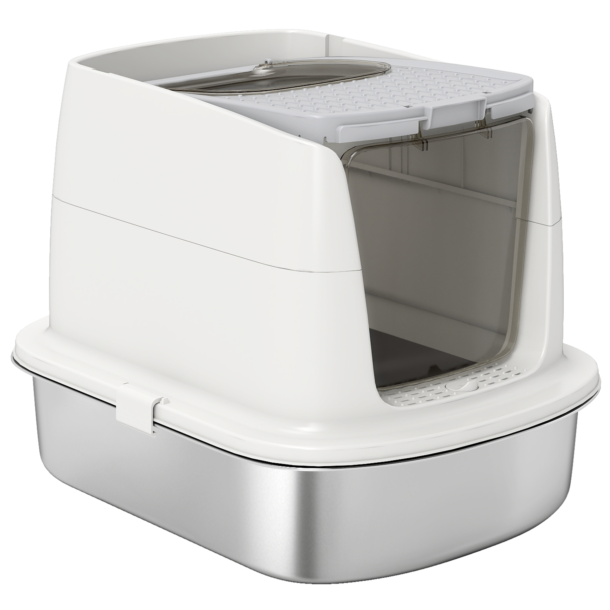 Comparer les prix de PawHut Litière pour chat en acier inoxydable, litière pour chat fermée avec pelle, sac désodorisant, entrée sortie