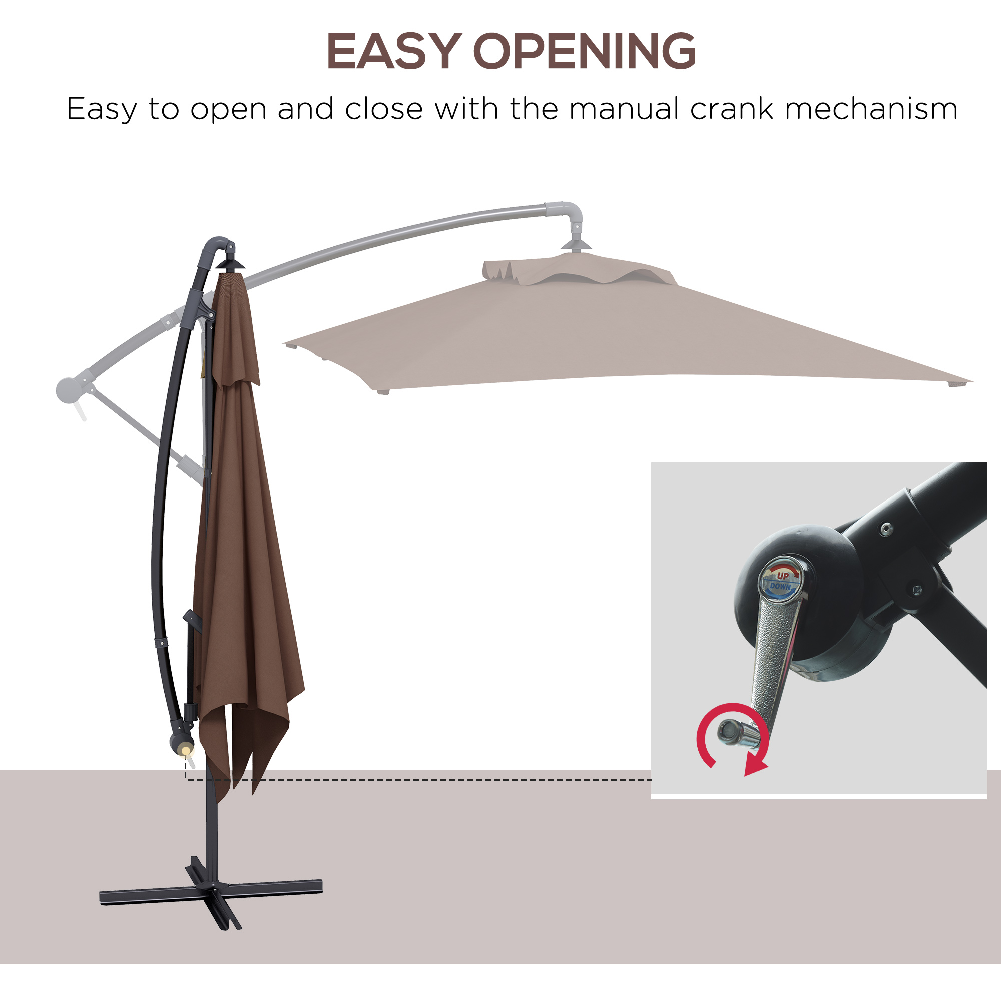 Outsunny 3m Square Canopy Cantilever Parasol, with Cross Base Brown 4