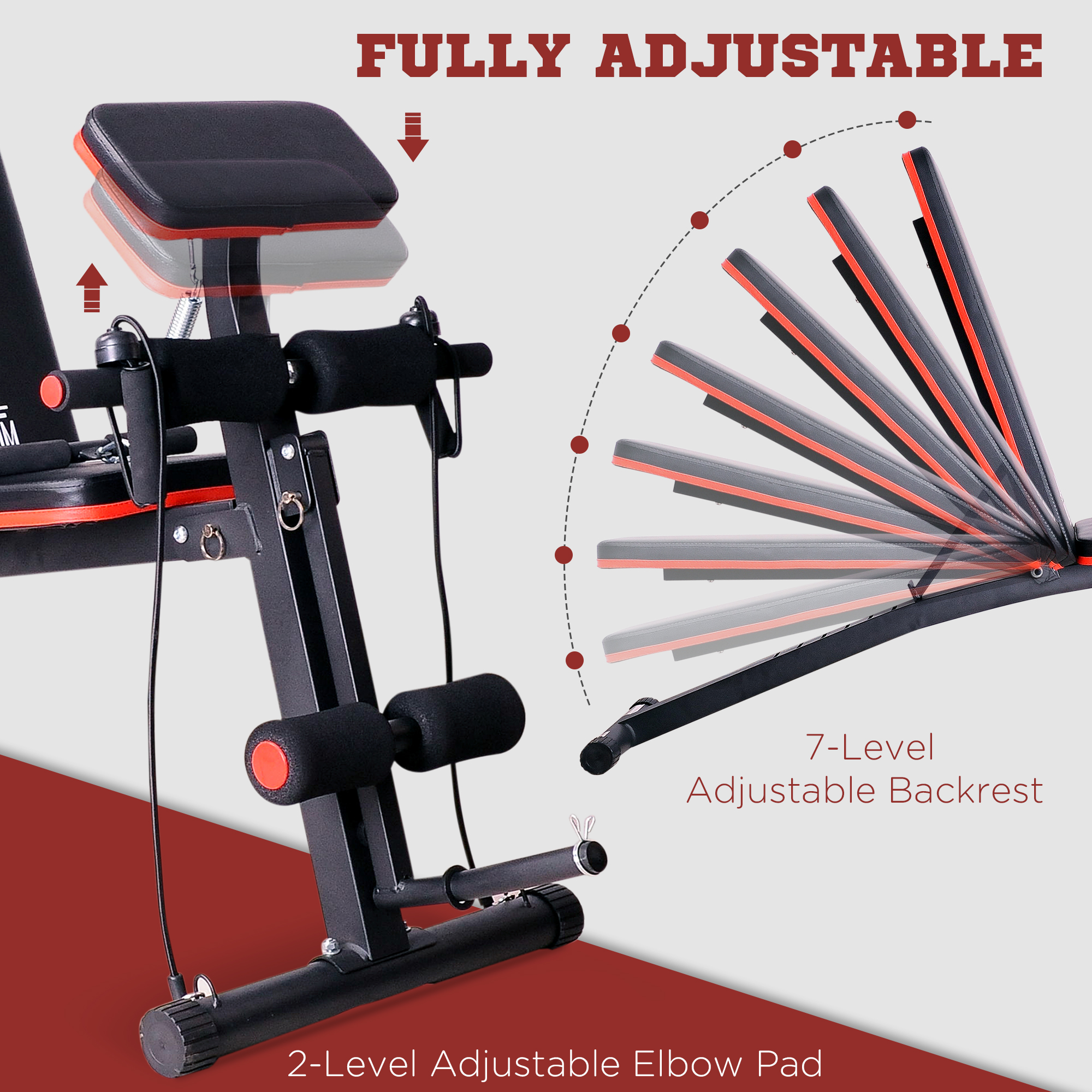 HOMCOM Foldable Weight Bench, Adjustable Strength Training Sit Up Ab Bench, Incline/Decline, Red 6