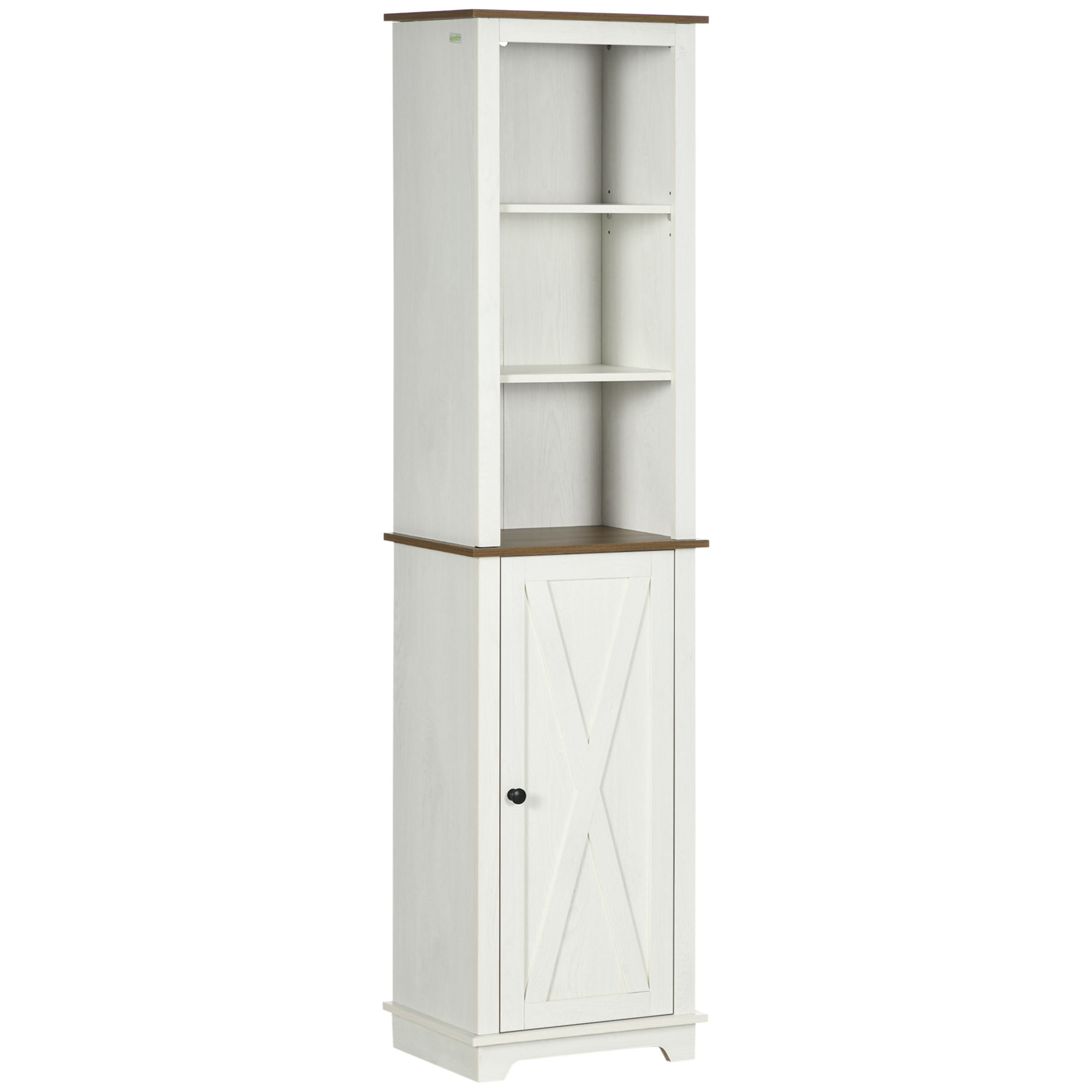 kleankin Armario Alto de Baño Mueble Columna de Baño con 3 Compartimientos Puerta y Estante Ajustable 39,5x30x160 cm Blanco | Aosom España