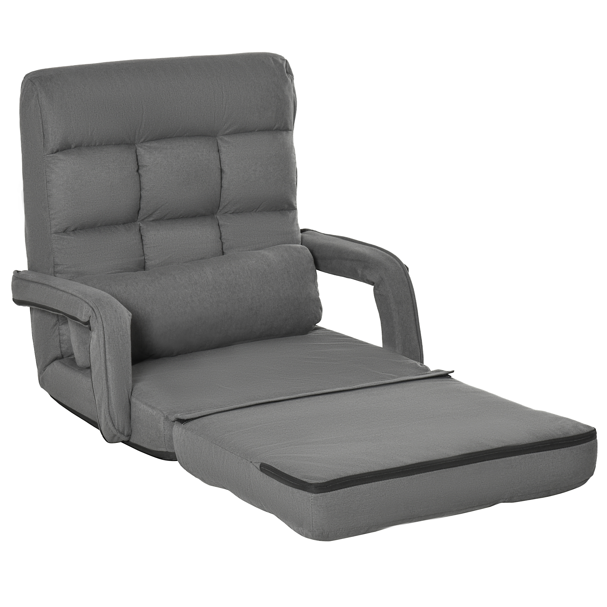 HOMCOM Fauteuil-lit, Fauteuil rembourré avec fonction lit, 5 positions réglables, Gris foncé