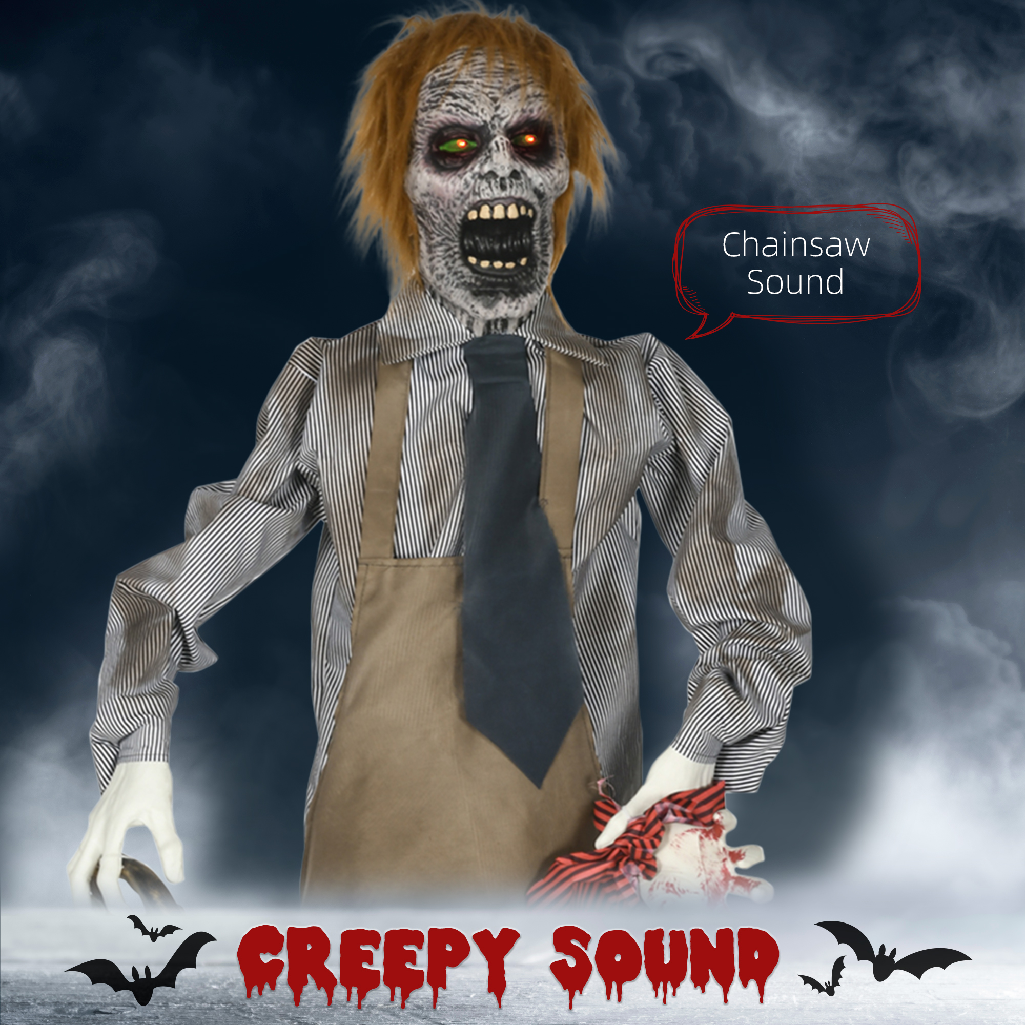 HOMCOM 5.5ft Life Size Halloween Animatronic Standing Chainsaw Killer, with Light Up Eyes, Sound Activated Moving Body, Scary Halloween Decorations, Battery Operated, Indoor Party Props 4
