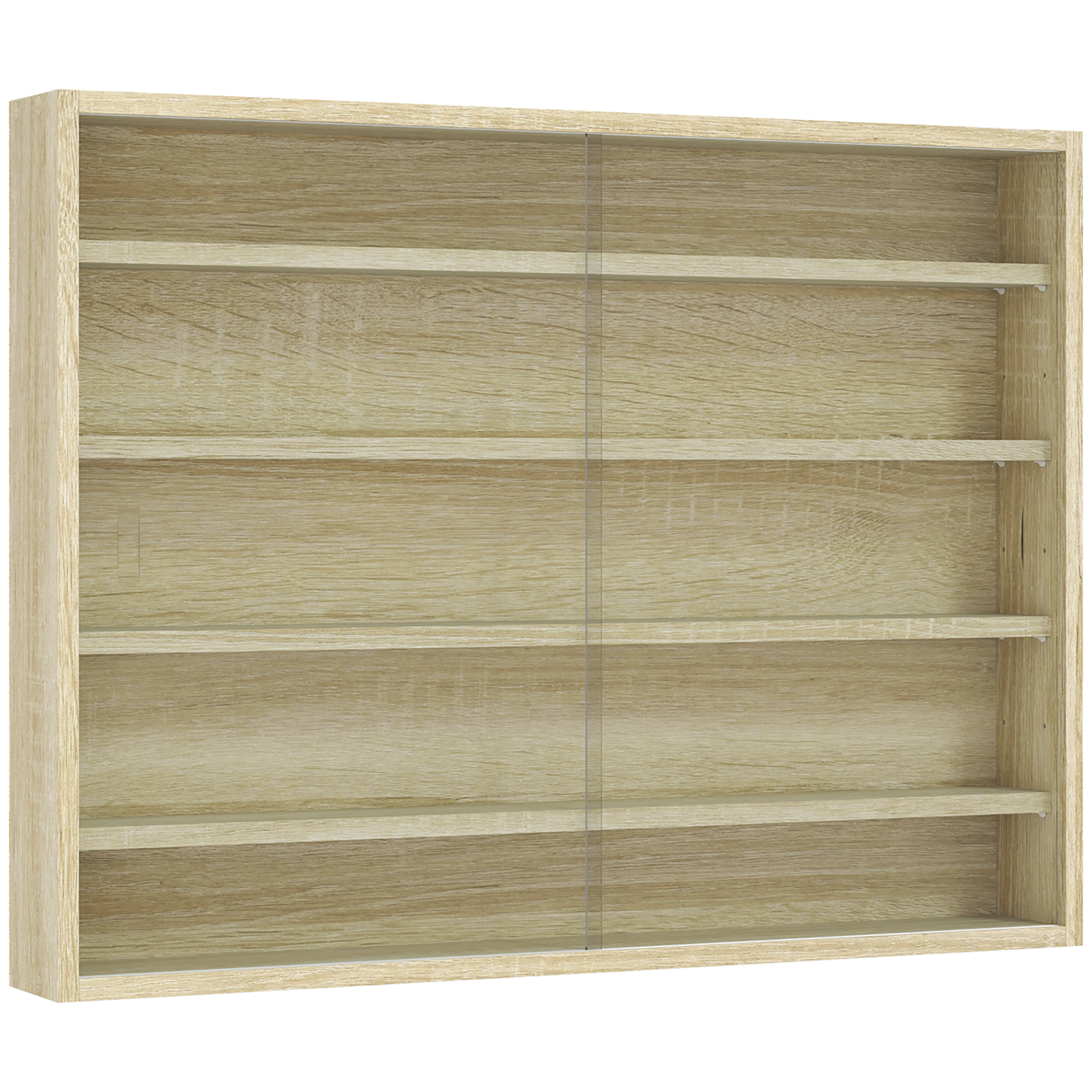 HOMCOM Estante Expositor a 5 Estantes Ajustables en Aglomerado con Puertas de Vidrio, 80x9.5x60 cm, Madera Natural