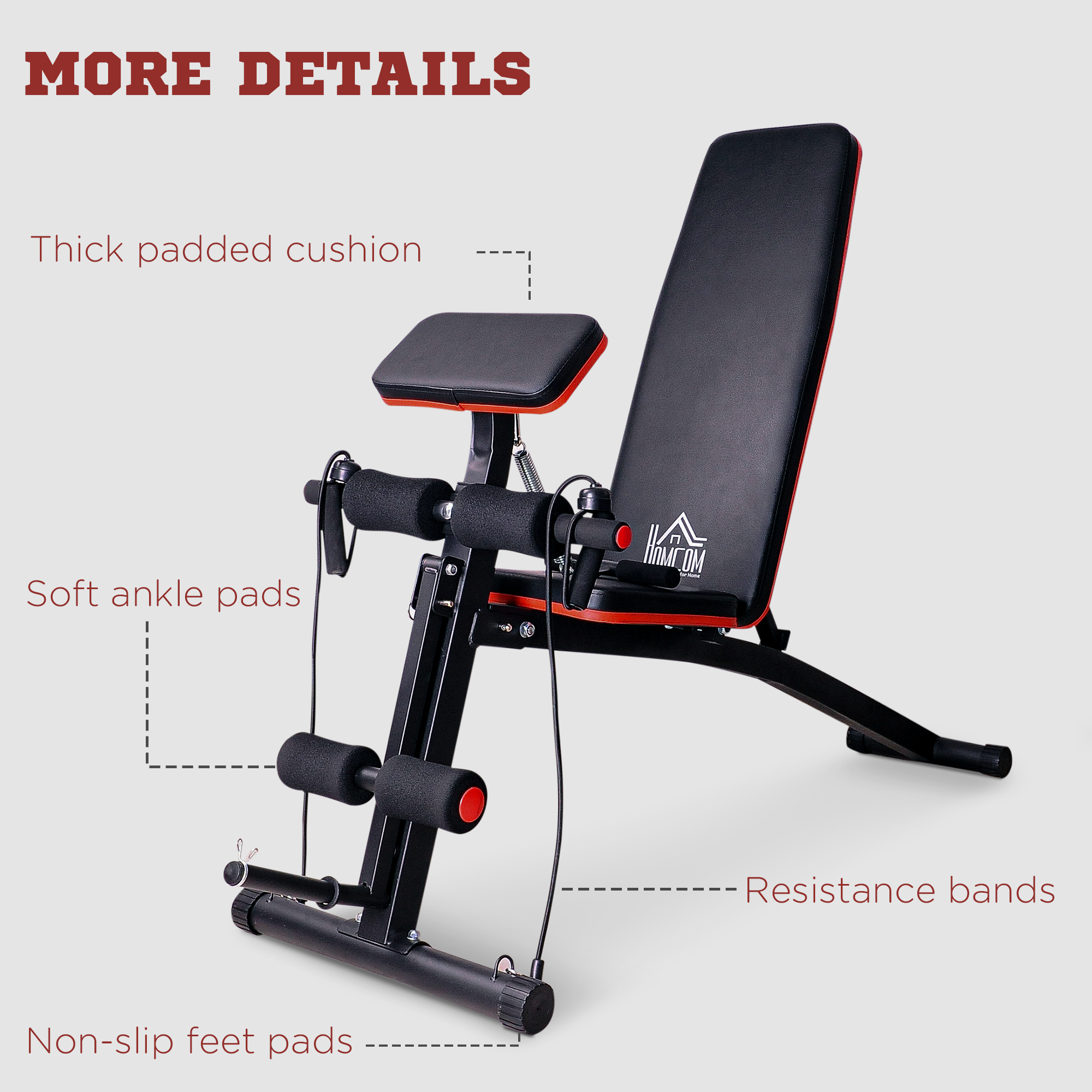 HOMCOM Foldable Weight Bench, Adjustable Strength Training Sit Up Ab Bench, Incline/Decline, Red 8