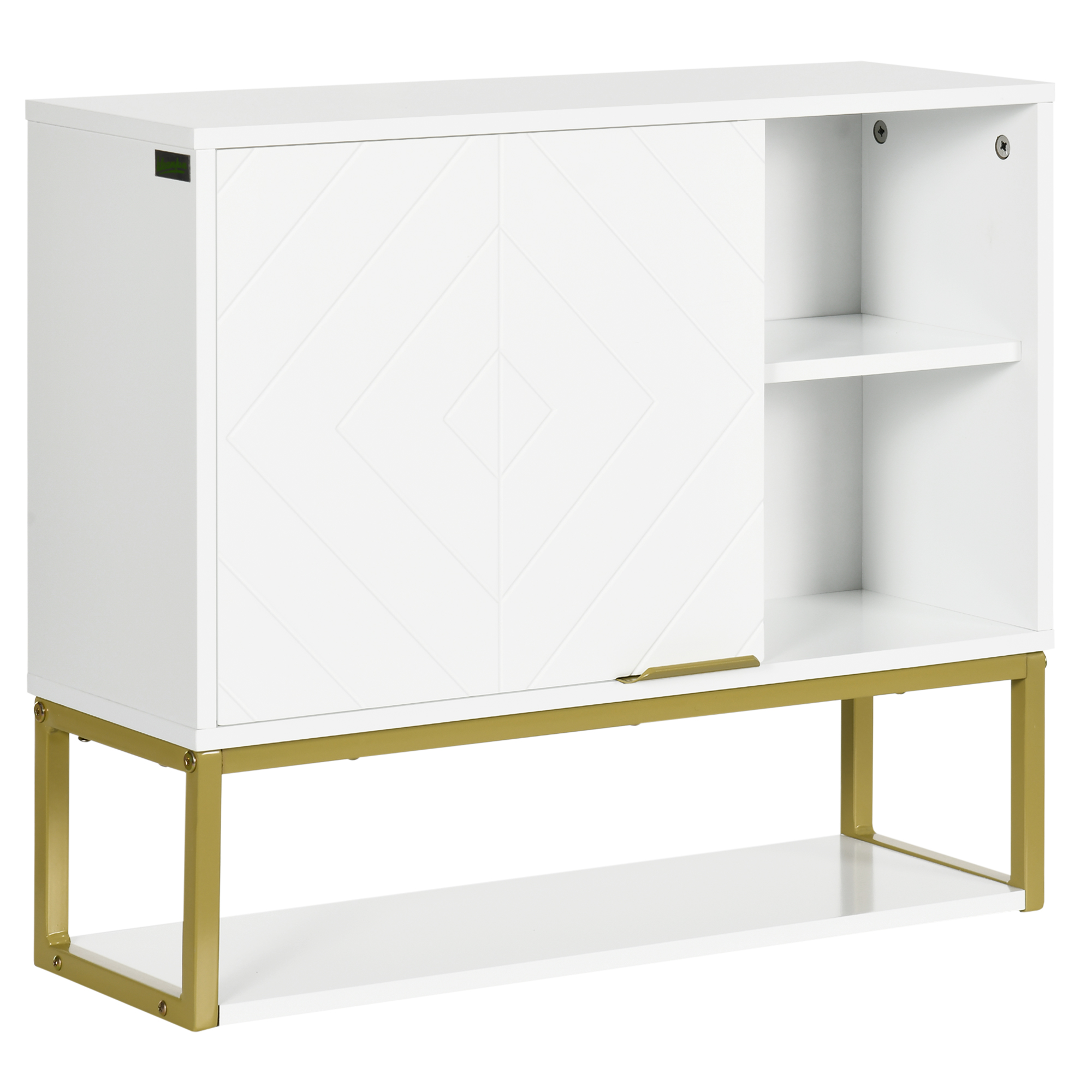 kleankin Armario de Pared para Baño con Puerta Estante Ajustable y Almacenamiento Inferior 60x20x51 cm Blanco | Aosom España