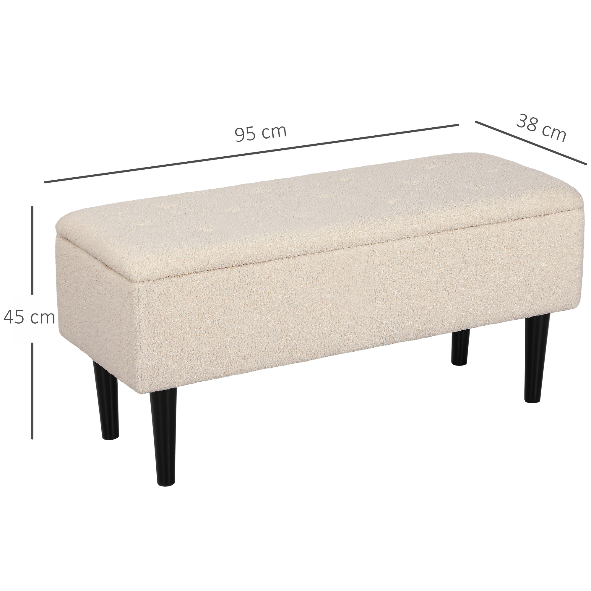 HOMCOM 57L Teddy Fleece Storage Ottoman Cream 3