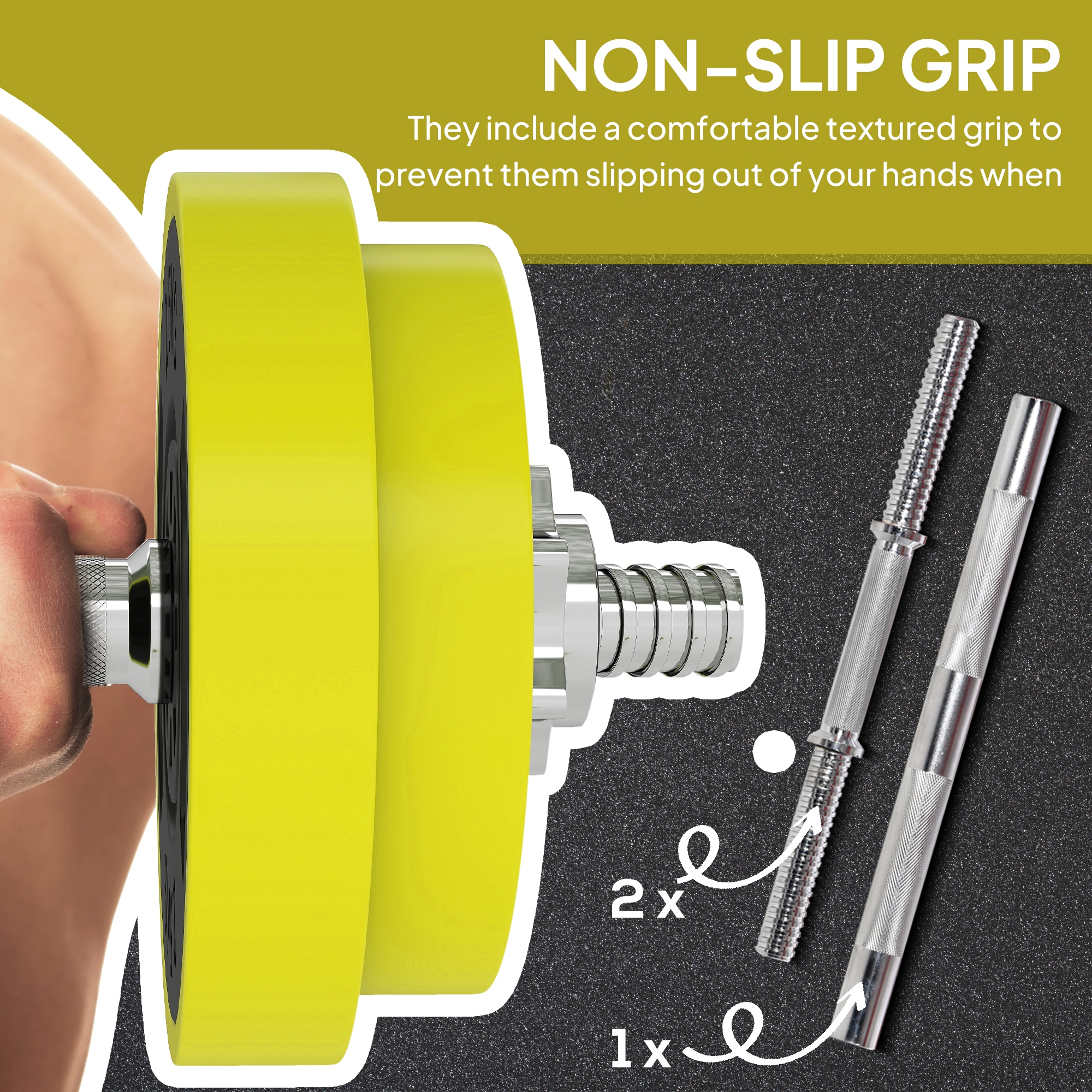 HOMCOM 20KGS 2-In-1 Dumbbell & Barbell Adjustable Set Strength Muscle Exercise Fitness Plate Bar Clamp Rod Home Gym Sports Area, Yellow 7