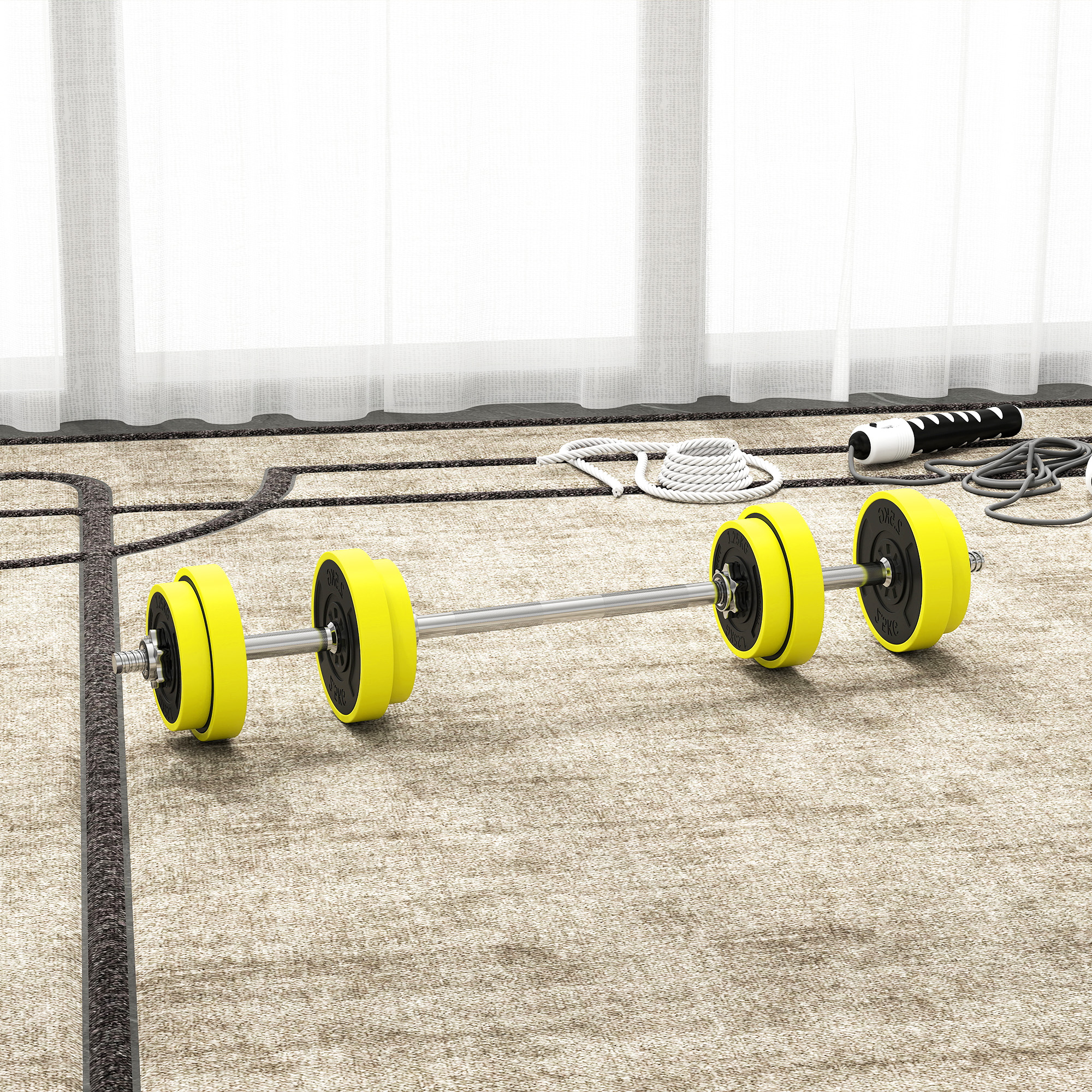 HOMCOM 20KGS 2-In-1 Dumbbell & Barbell Adjustable Set Strength Muscle Exercise Fitness Plate Bar Clamp Rod Home Gym Sports Area, Yellow 9