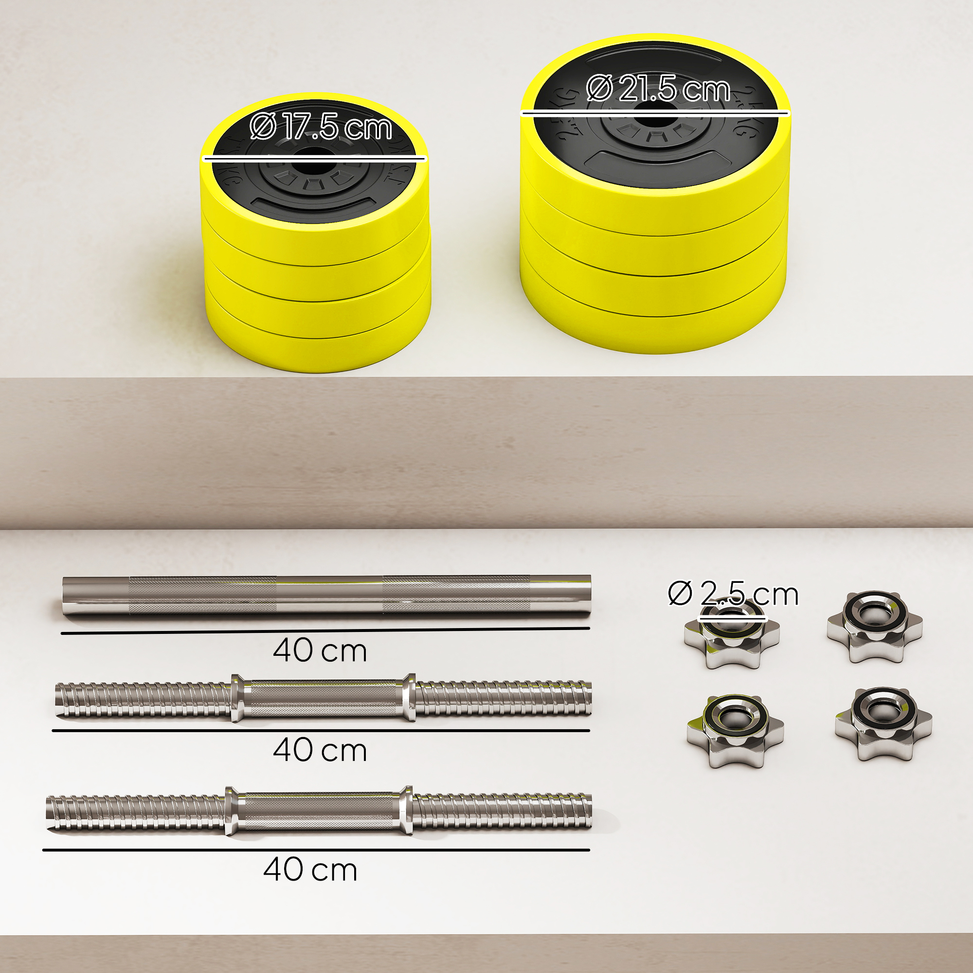 HOMCOM 20KGS 2-In-1 Dumbbell & Barbell Adjustable Set Strength Muscle Exercise Fitness Plate Bar Clamp Rod Home Gym Sports Area, Yellow 3