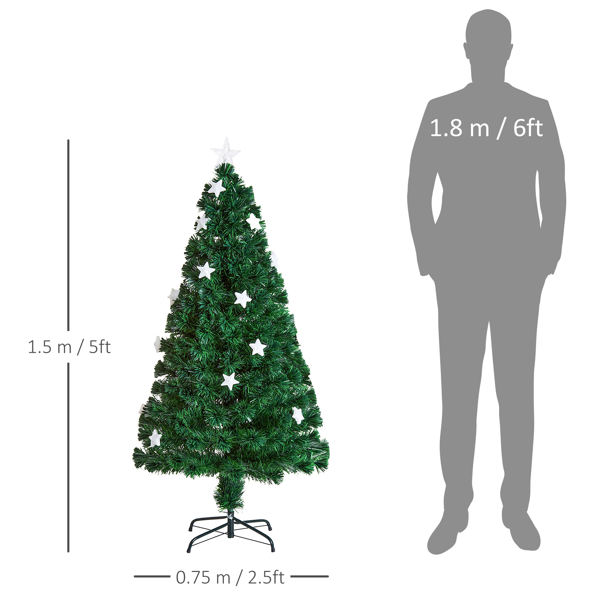 HOMCOM 5FT Prelit Artificial Christmas Tree Fibre Optic Star LED Light Holiday Home Xmas Decoration with LED Light for Indoor Party, Green 3