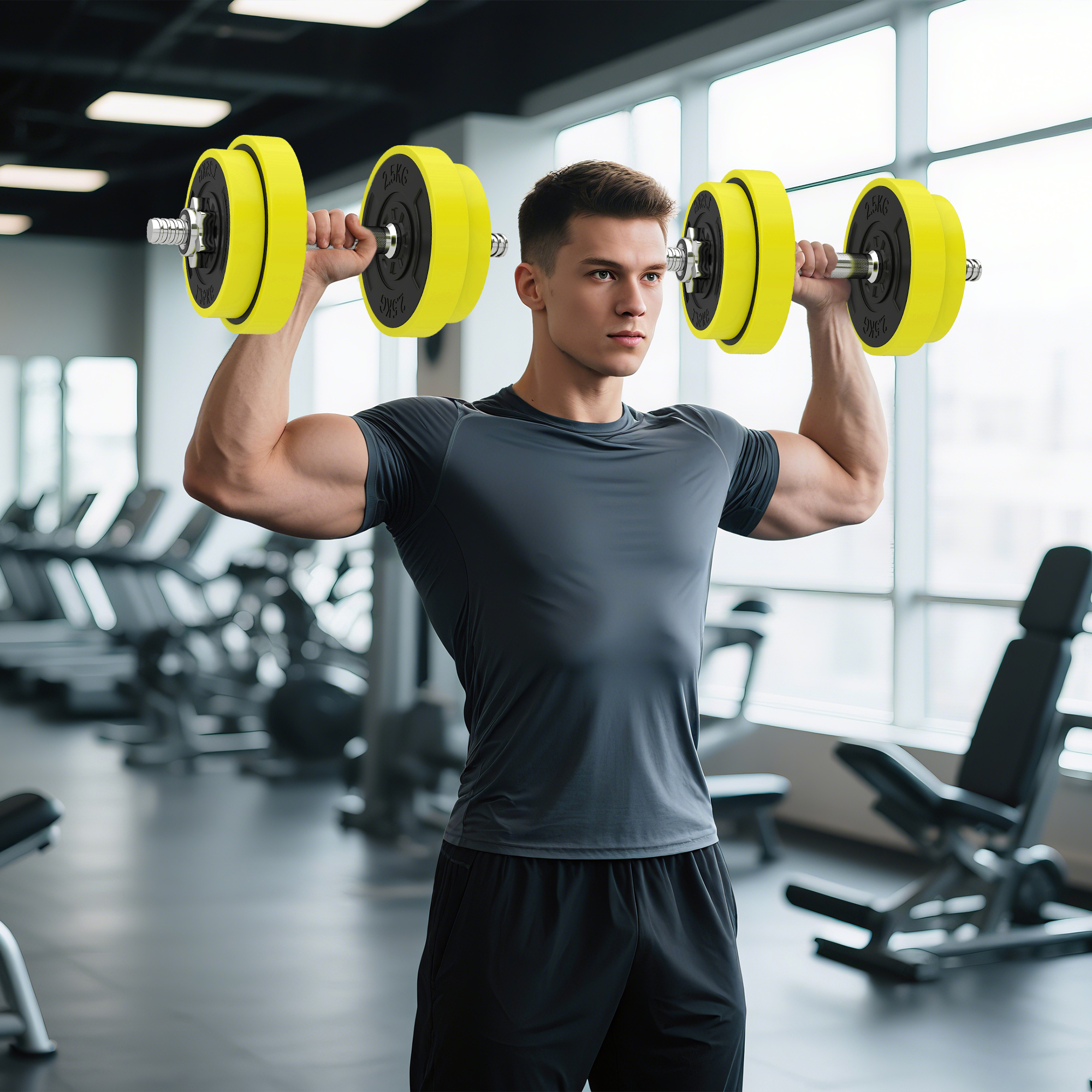 HOMCOM 20KGS 2-In-1 Dumbbell & Barbell Adjustable Set Strength Muscle Exercise Fitness Plate Bar Clamp Rod Home Gym Sports Area, Yellow 2
