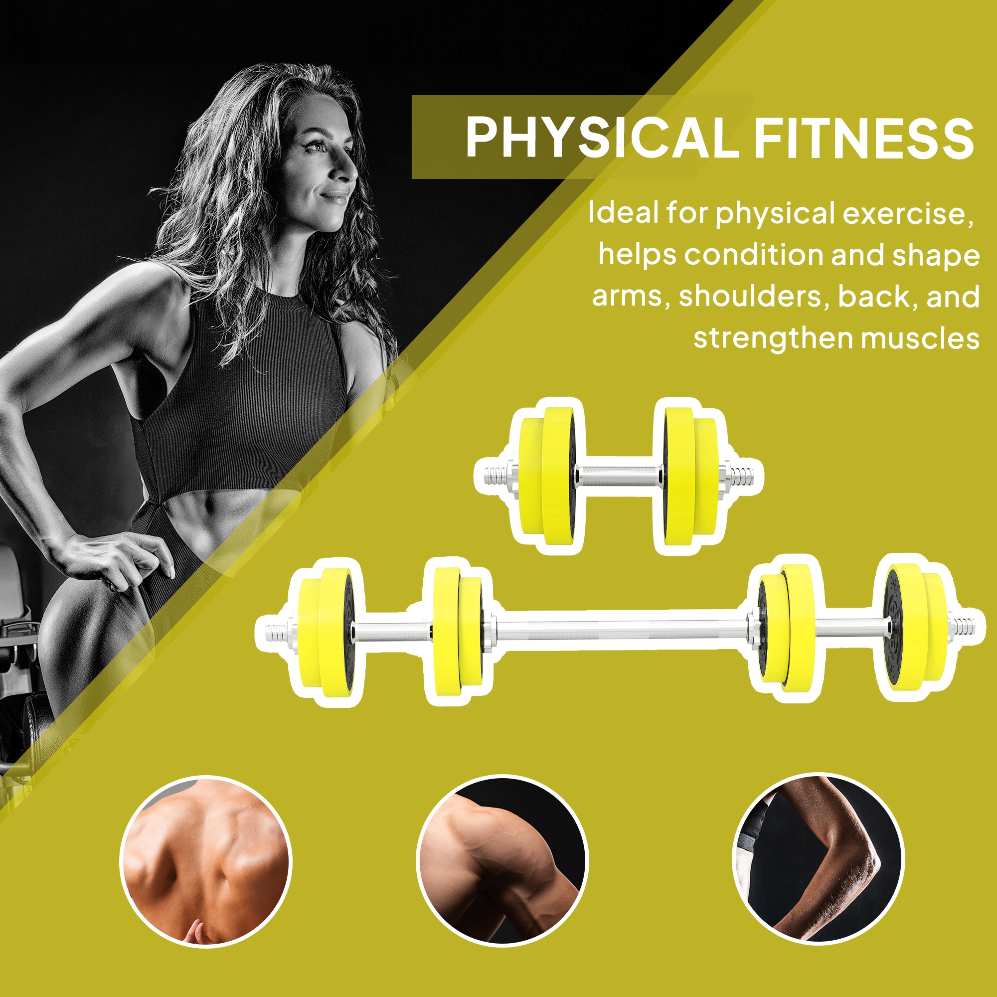 HOMCOM 20KGS 2-In-1 Dumbbell & Barbell Adjustable Set Strength Muscle Exercise Fitness Plate Bar Clamp Rod Home Gym Sports Area, Yellow 5