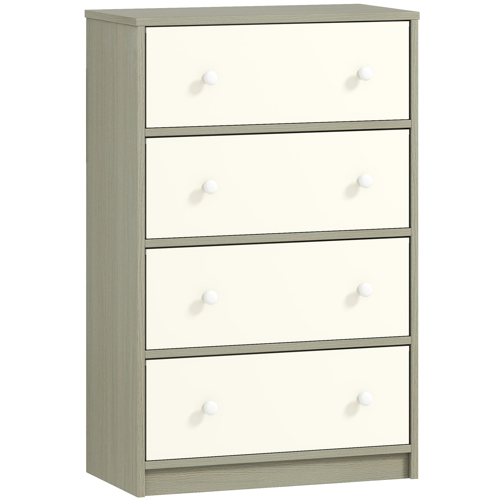 HOMCOM Cómoda 4 Cajones Plegables con Asas Dobles, en Madera, Acero y Tela, 58x30x91 cm, Blanco y Gris
