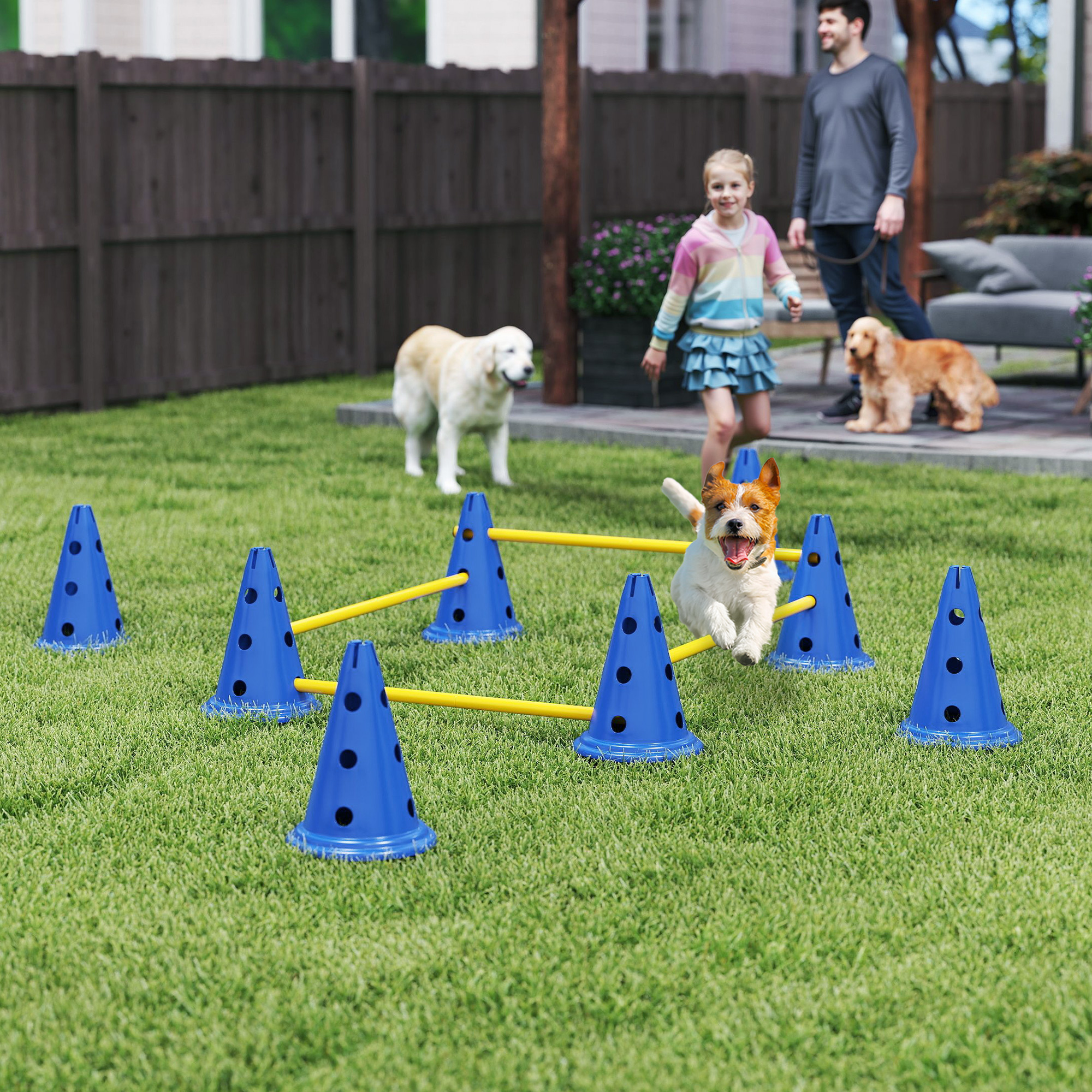 PawHut Dog Agility Equipment Set of Six Cones, Six Poles with Carry Bag, Three-Piece Adjustable Height Jumping Obstacles Orange