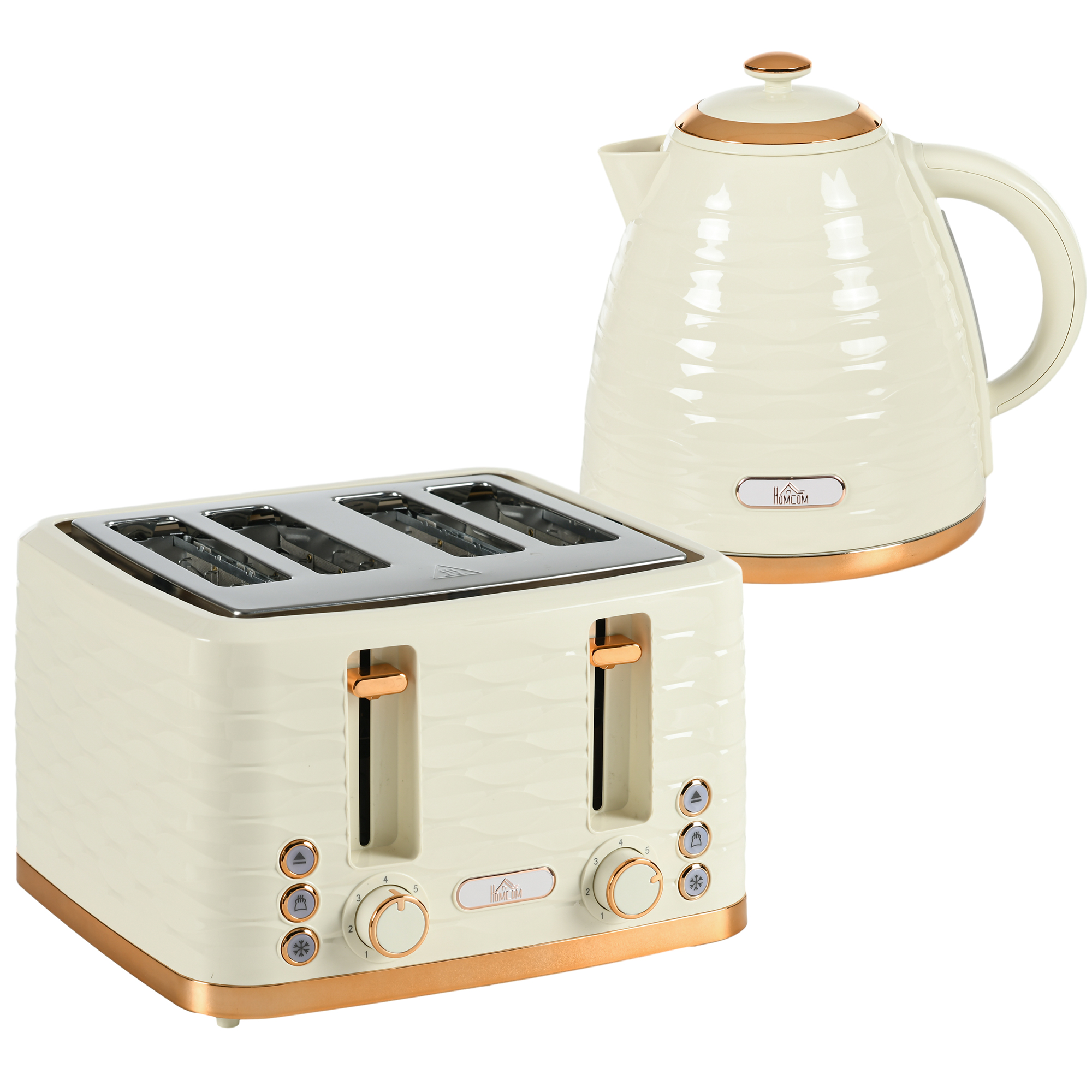 Image of HOMCOM Set Tostapane e Bollitore 2-in-1, 7 livelli di tostatura, funzione di scongelamento e riscaldamento, Beige Aosom Italy006