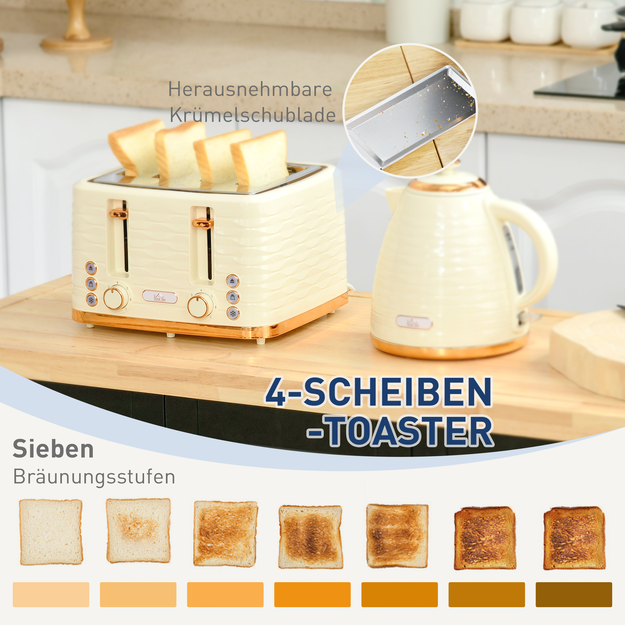 2-ühes rösteri ja veekeetja komplekt, 7 pruunistustaset, sulatus- ja ülessoojendusfunktsioon, beež