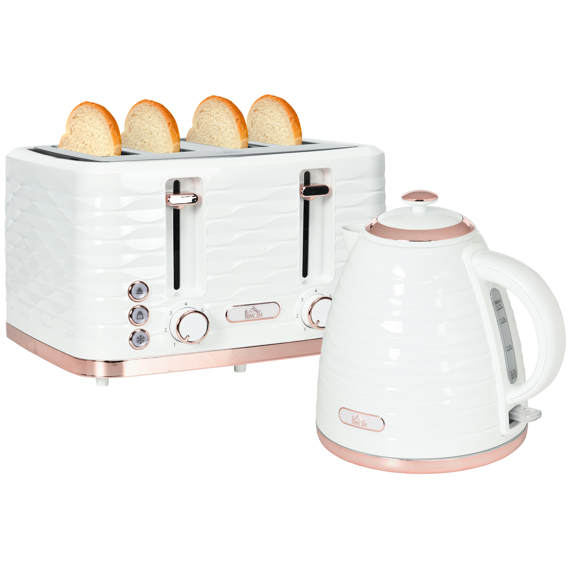 Image of HOMCOM Set tostapane e bollitore 2-in-1, 7 livelli di doratura, funzione di scongelamento e riscaldamento, Crema Aosom Italy006