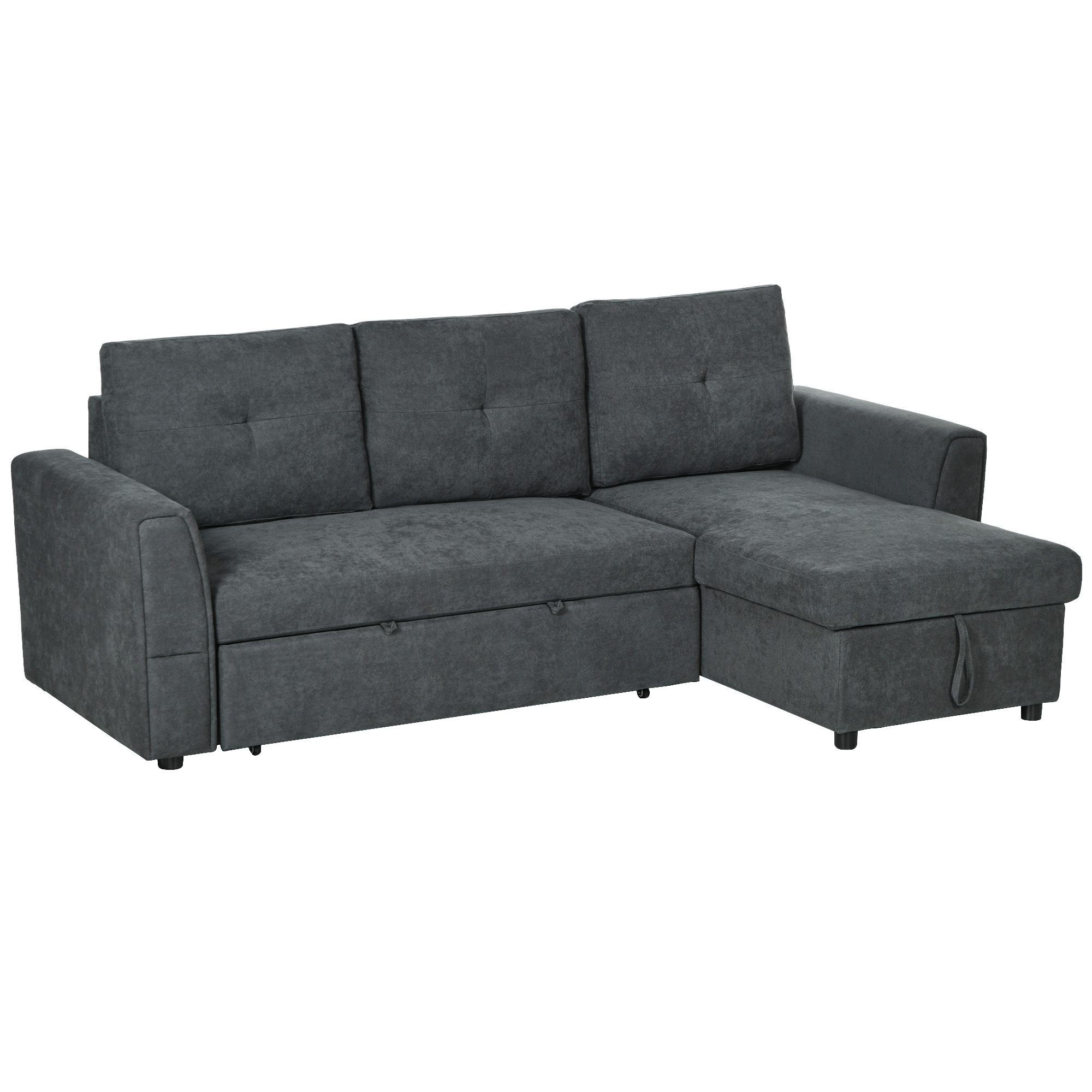 HOMCOM Canapé-lit 3 places avec fonction lit, Canapé-lit avec Chaise Longue, Canapé Rembourré, Gris foncé