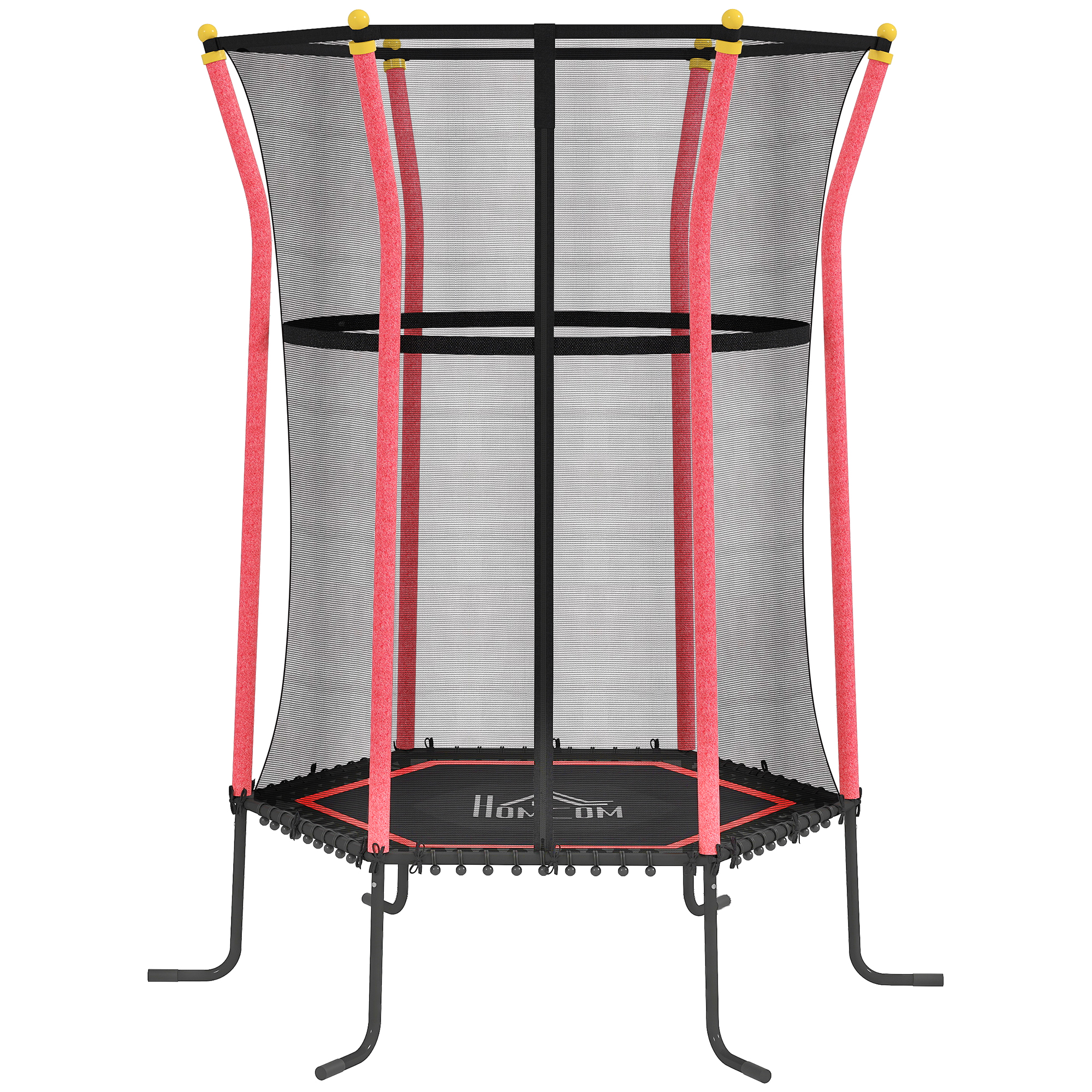 HOMCOM Kids Trampoline Mini Bouncer with Enclosure Safety Net For Ages 3-10 Years - Red