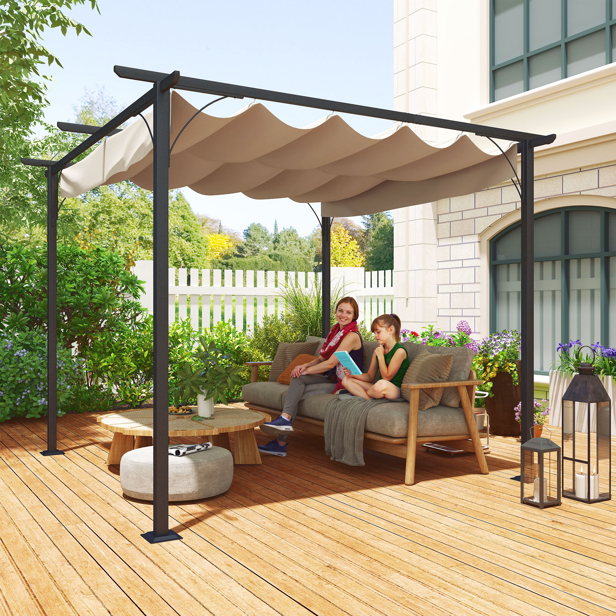 Outsunny Pergola Pavillon 3 x 3 m wasserdicht mit Schiebedach und UV-Schutz günstig online kaufen