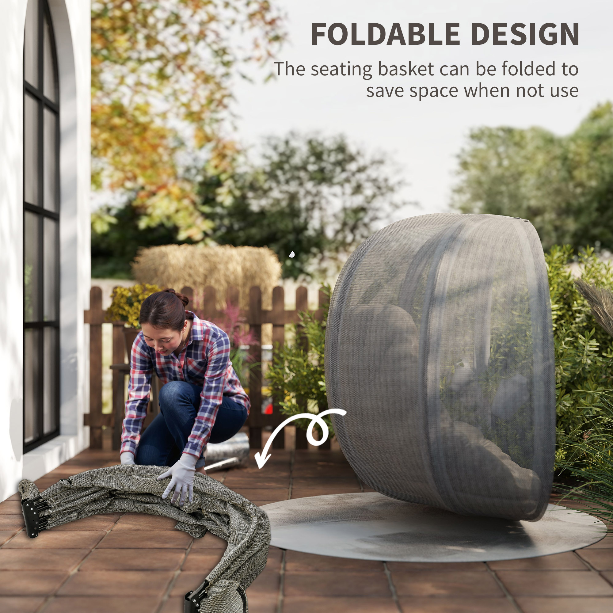 Outsunny Double Hanging Egg Chair 2 Seaters Texteline Swing Hammock Chair with Stand, Cushion and Folding Design, for Indoor and Outdoor, Brown 6