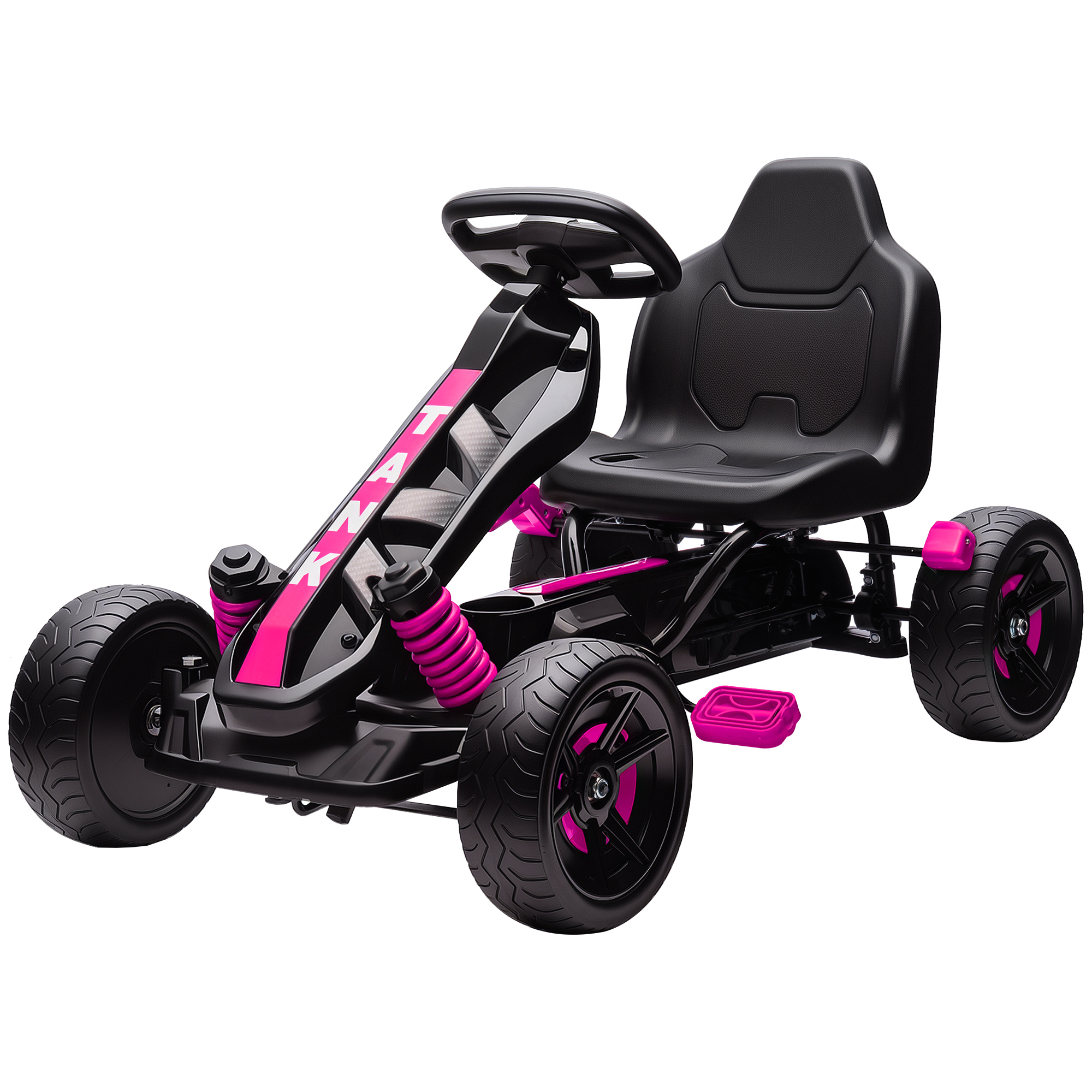 AIYAPLAY Kart à pédales pour enfants, karting enfant 3 à 6 ans avec embrayage automatique, frein, roues EVA antidérapantes, rose