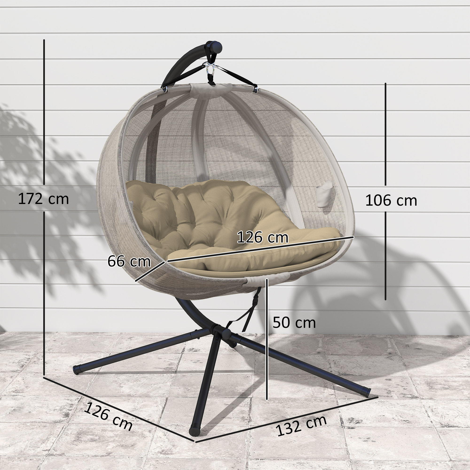 Outsunny Double Hanging Egg Chair 2 Seaters Texteline Swing Hammock Chair with Stand, Cushion and Folding Design, for Indoor and Outdoor, Brown 3