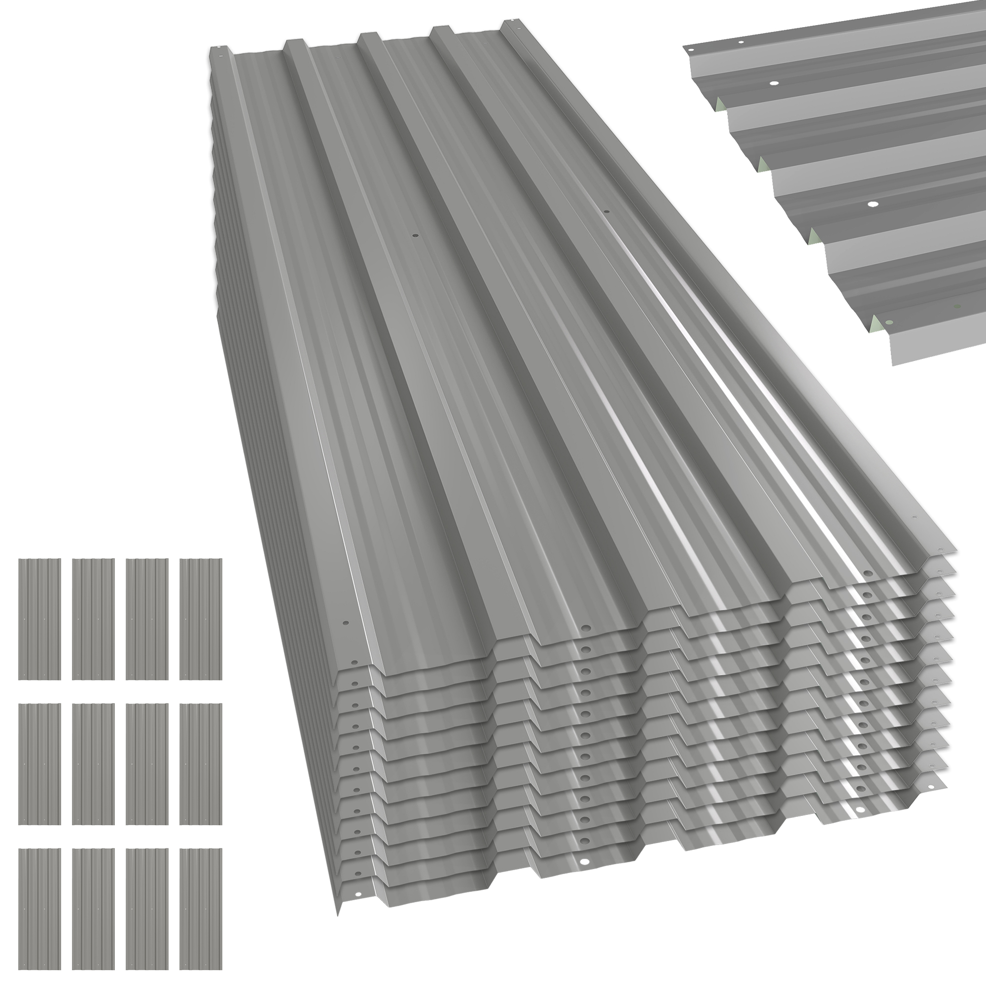 Outsunny Lot de 12 panneaux en acier galvanisé Résistant aux Intempéries, gris clair, dim. d'un panneau 129L x 45l cm