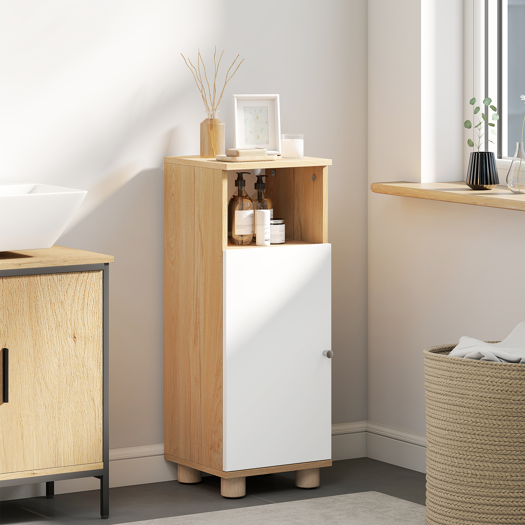HOMCOM Badezimmerschrank Platzsparend mit 2 Regalen und offenem Fach, Badez günstig online kaufen
