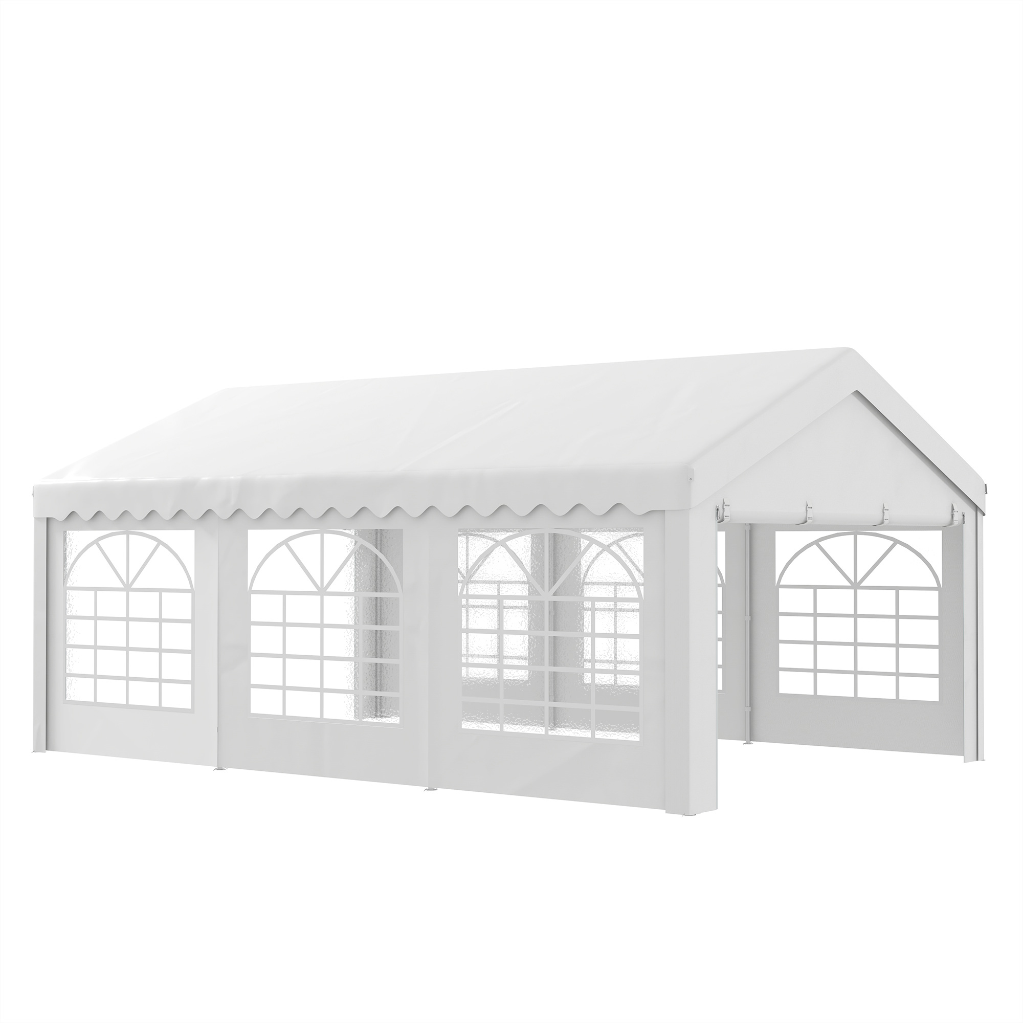 Outsunny 6m x 4m Heavy Duty Garden Gazebo, Galvanised Marquee Party Tent with Removable Sides and Windows for Parties, Wedding and Events, White