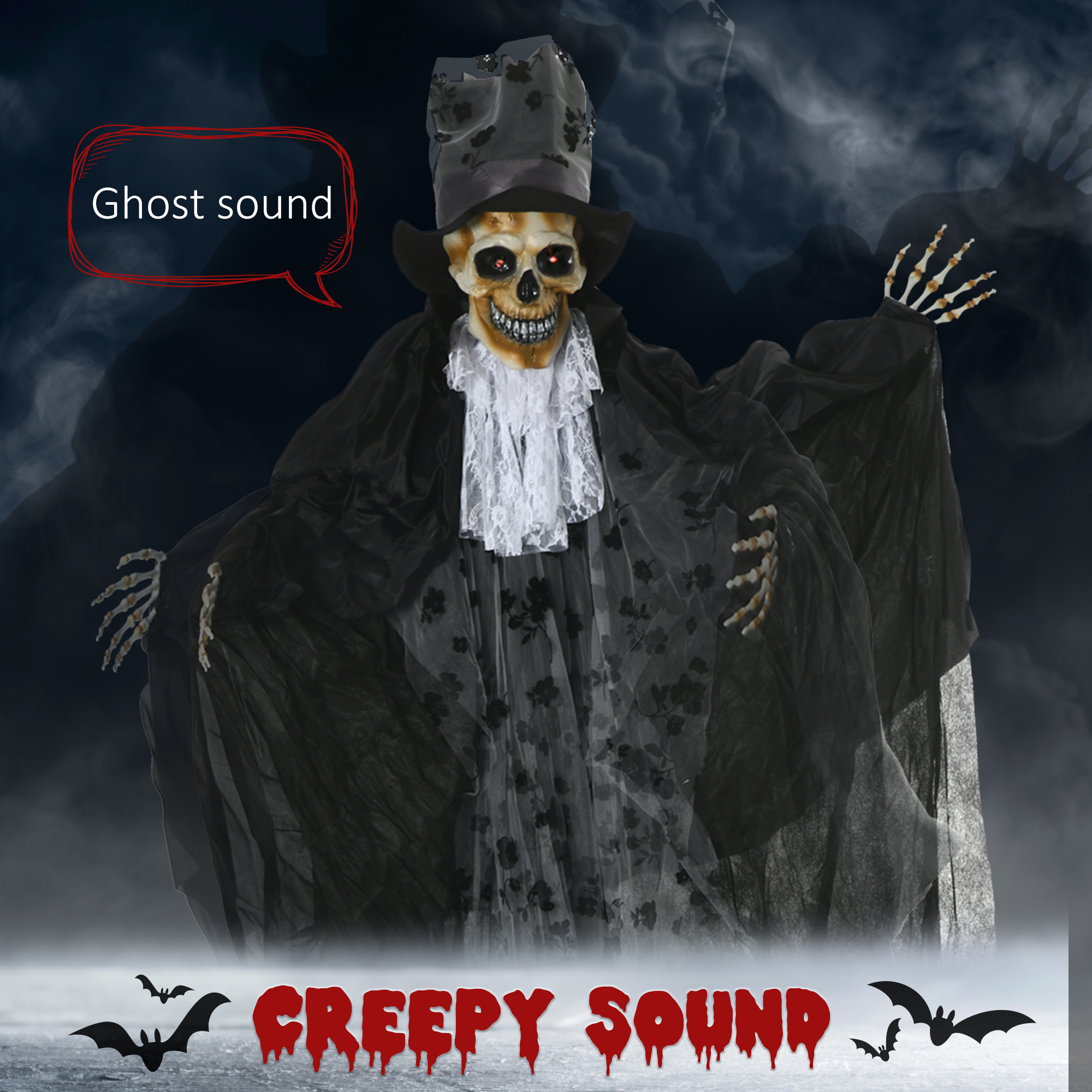 Outsunny 189cm Life Size Outdoor Halloween Decorations Ghost Bridegroom, Animated Prop Animatronic Decor with Sound and Motion Activated, Light Up Eyes, Howling Sound 4