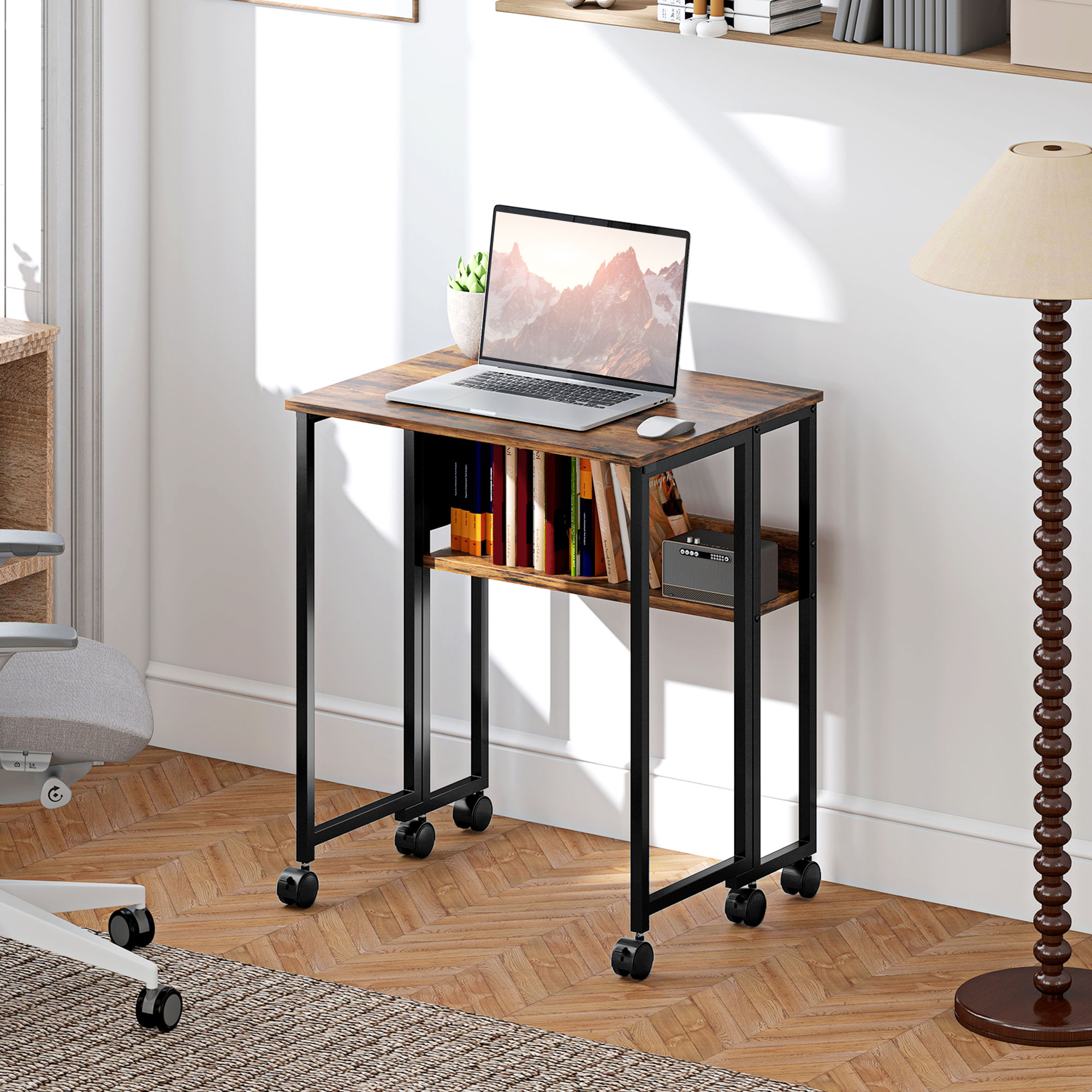 HOMCOM 63 cm Drop Leaf Writing Work Desk Rustic Brown 2