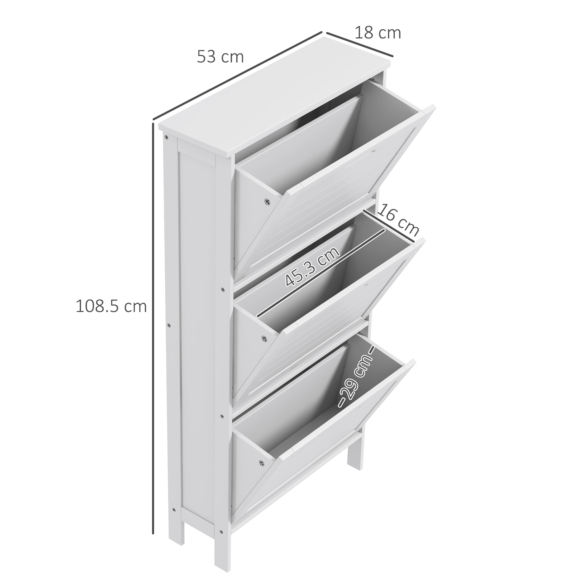 HOMCOM Narrow Shoe Cabinet with 3 Flip Drawers White 3