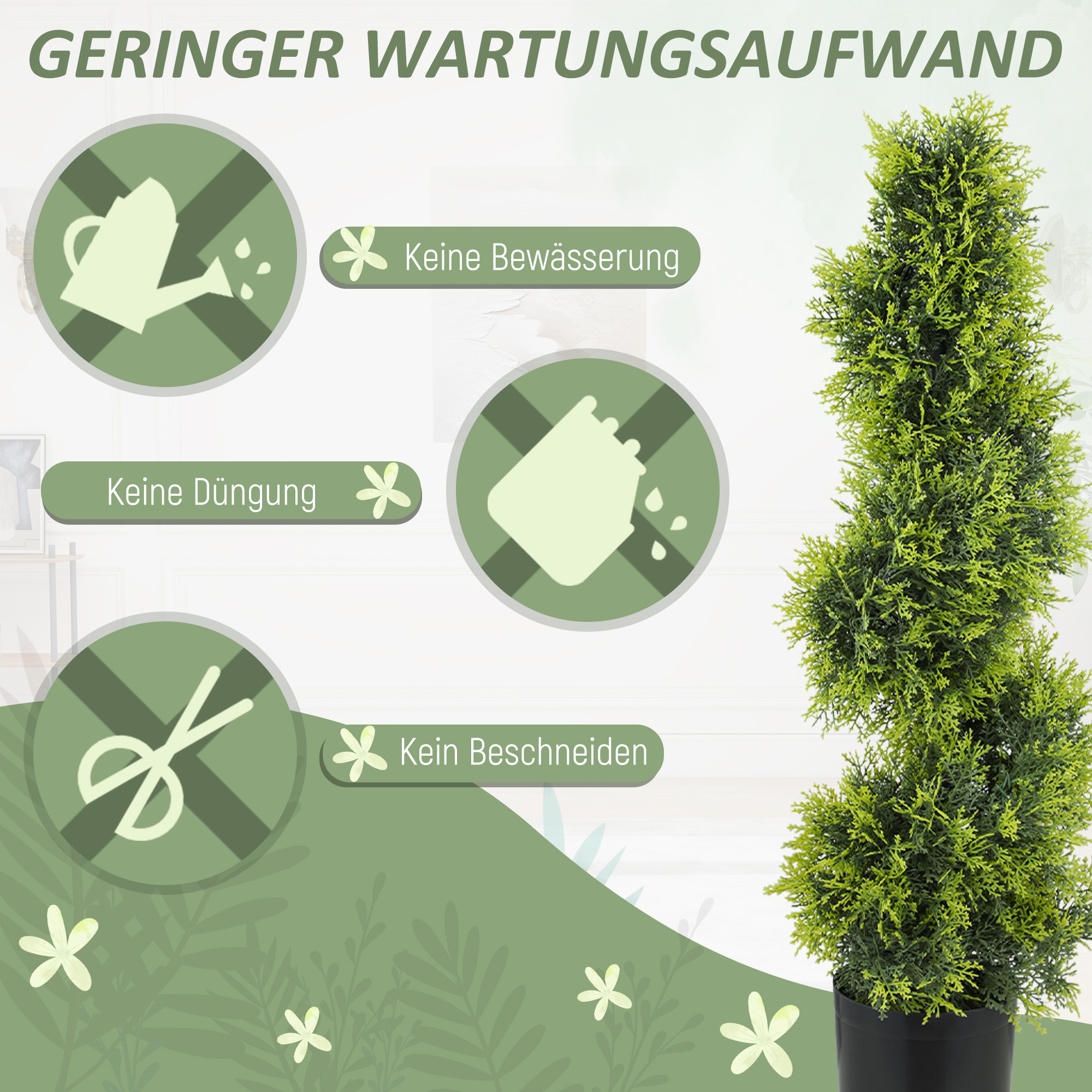 HOMCOM Künstliche Zypresse 90cm Spiralform - UV-beständige Kunstpflanze Im Topf Für Innen & Außen