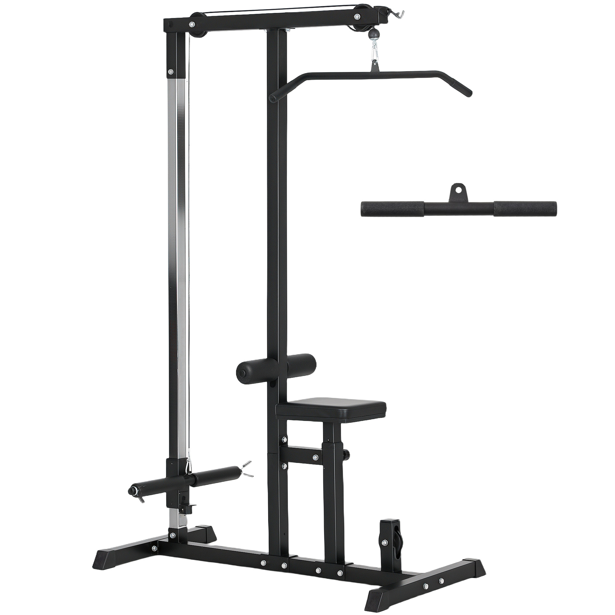 HOMCOM Stazione Fitness Pull Down da Casa con Panca e Cavo Regolabile, Stazione Cavi Palestra in Acciaio 107x120x190cm Nero Aosom
