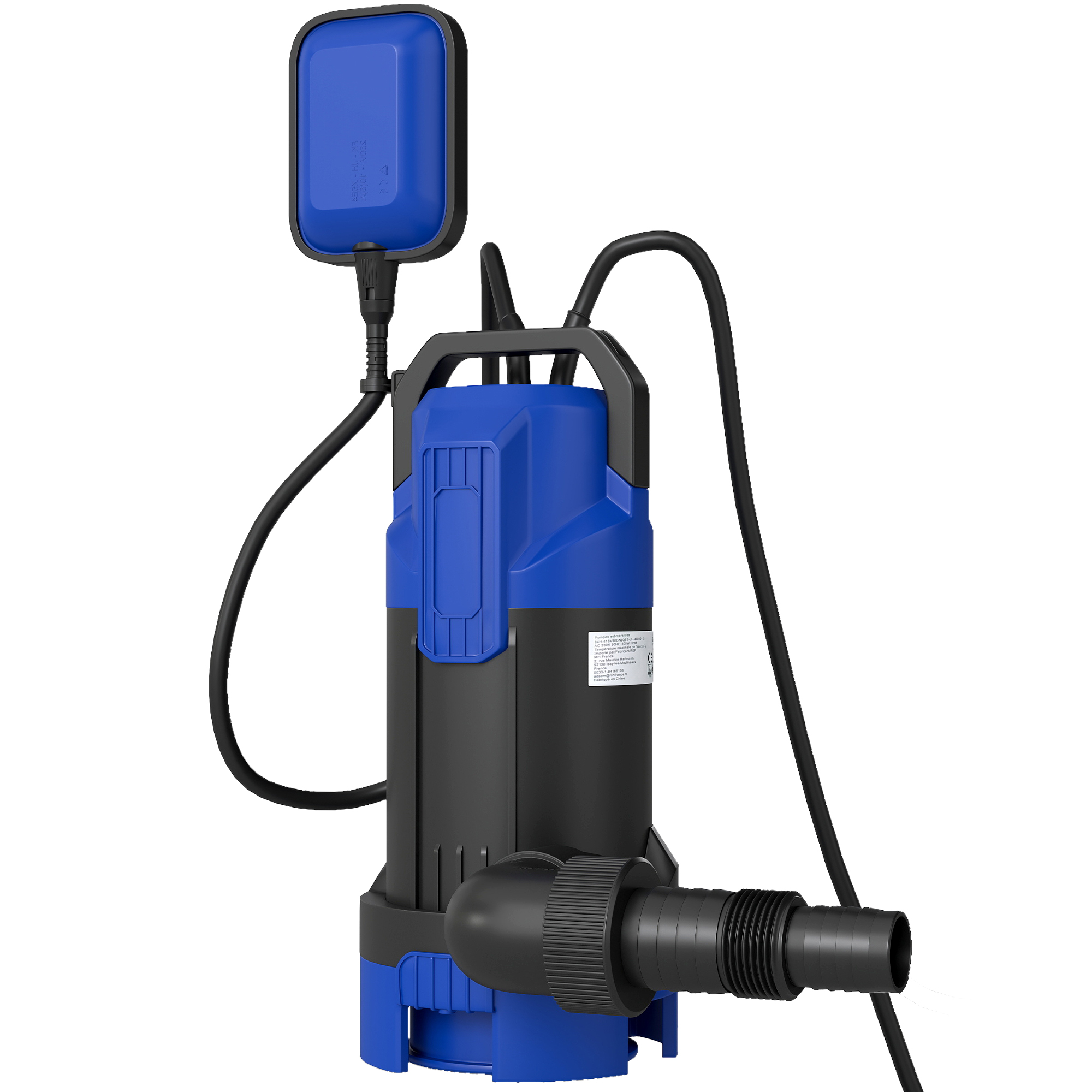 Outsunny Pompe d'évacuation eaux chargées/propres débit 20000L/H 750W profondeur max. 7m interrupteur à flotteur 17x16x36cm noir