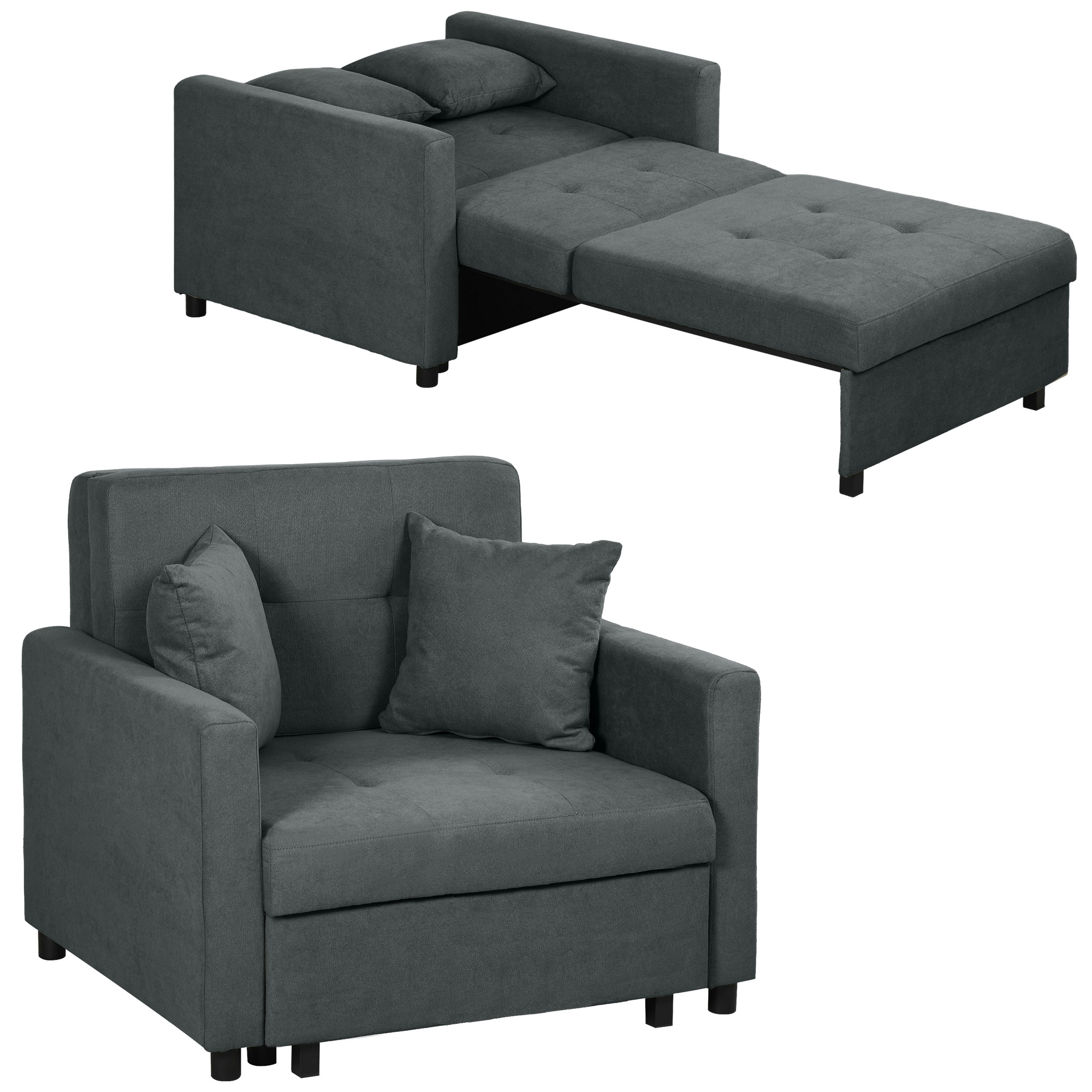 HOMCOM Poltrona Letto in Tessuto Effetto Velluto Grigio con 2 Cuscini e Spazio Contenitore, 100x98x88 cm   Aosom Italy