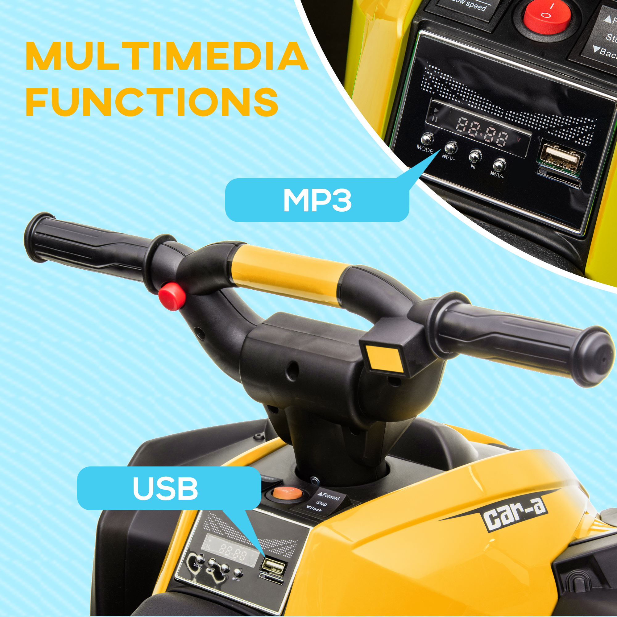 HOMCOM 12V Ride-On Quad Bike w/ Music, Horn, for Ages 3+ Years Yellow 5