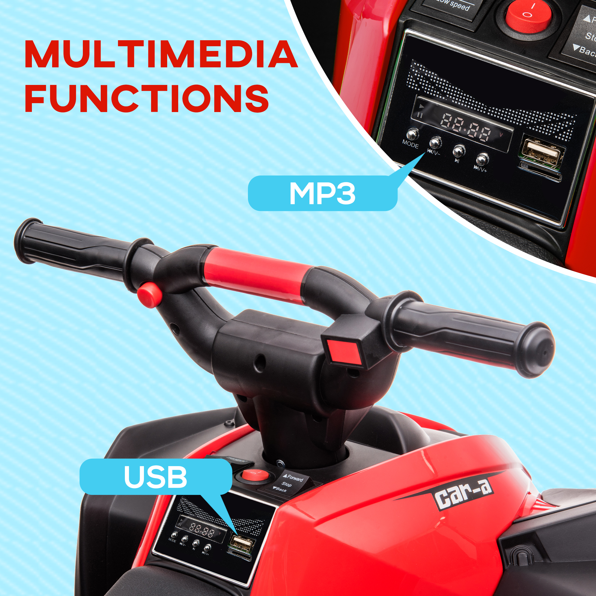 HOMCOM 12V Ride-On Quad Bike w/ Music, Horn, for Ages 3-5 Years Red 5