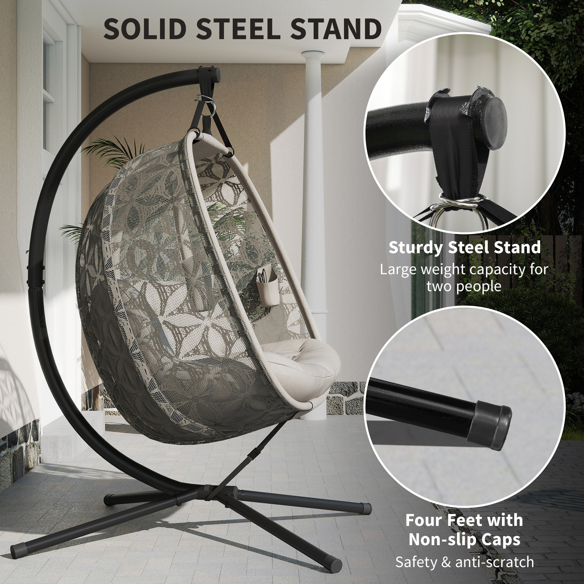 Outsunny Outdoor Double Hanging Chair with Cushion and Cup Holders, Sand Brown 7