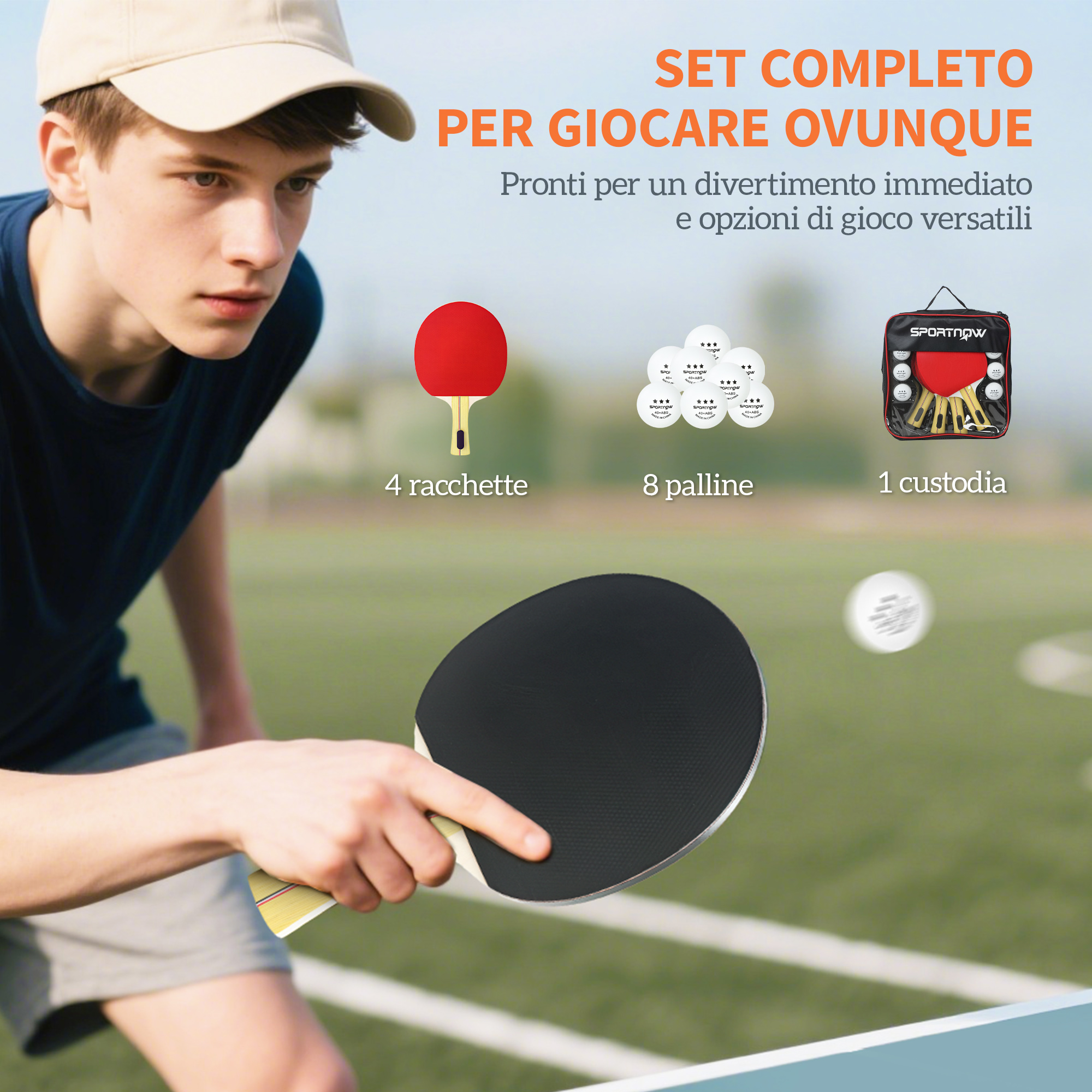 Set Da Ping Pong Completo: 2 O 4 Racchette Con 8 Palline E Custodia Protettiva – Gomma Inversa Tacky 2mm, Impugnatura Ergonomica – Ideale Per Interni/Esterni - 2