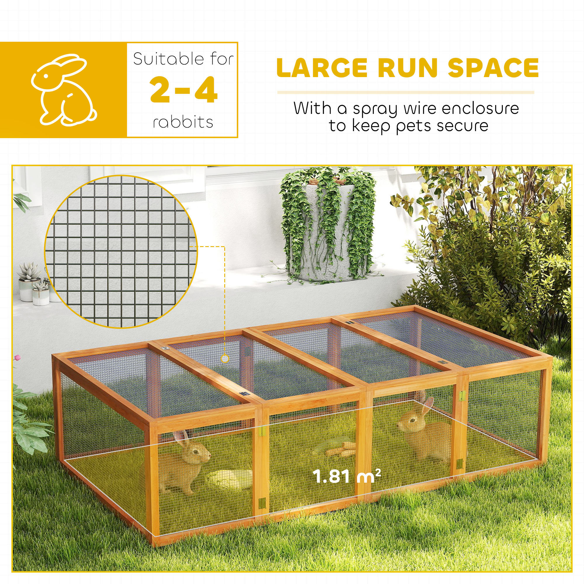 PawHut Big Hutches for Rabbits 6ft Wooden Spacious Outdoor Rabbit Hutch for Pet Rabbits, Natural Wood 6