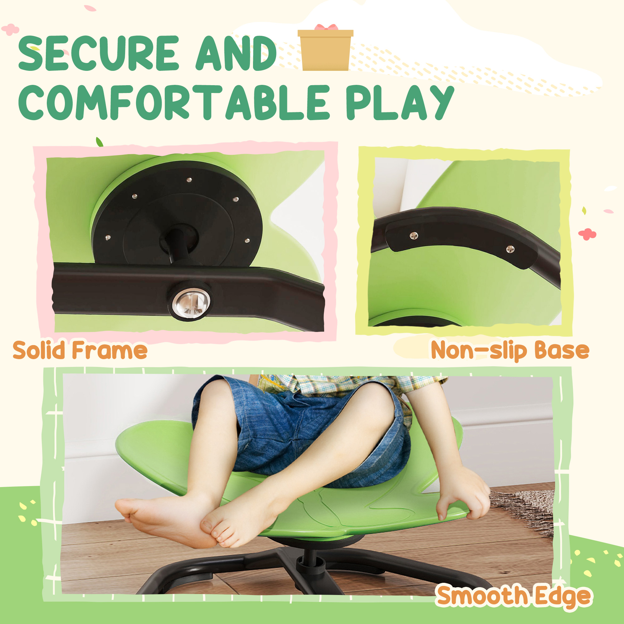 AIYAPLAY Butterfly-Shaped Kids Swivel Chair, Sensory Spinning Chair for Balance and Coordination Training, Green 5