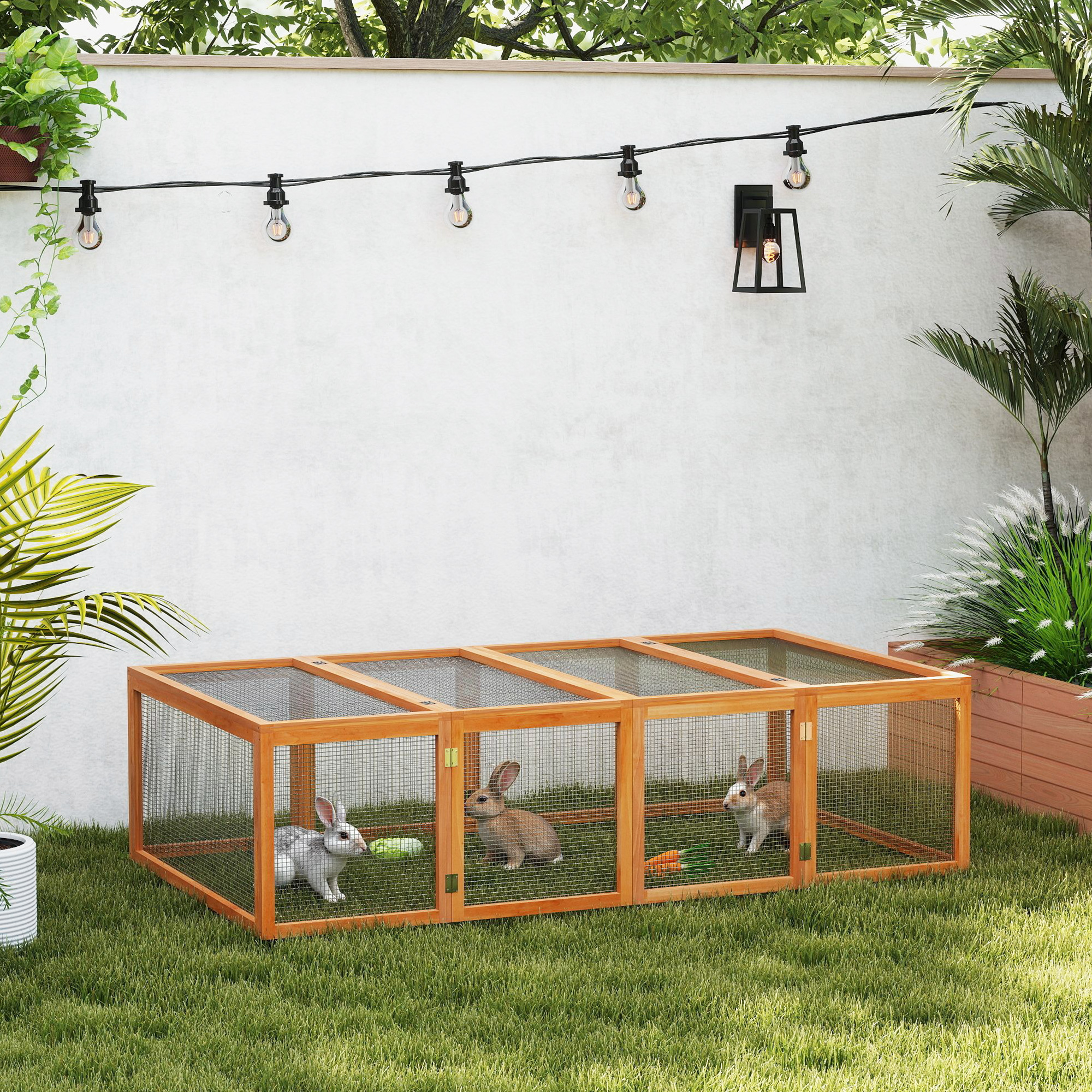 PawHut Big Hutches for Rabbits 6ft Wooden Spacious Outdoor Rabbit Hutch for Pet Rabbits, Natural Wood 2