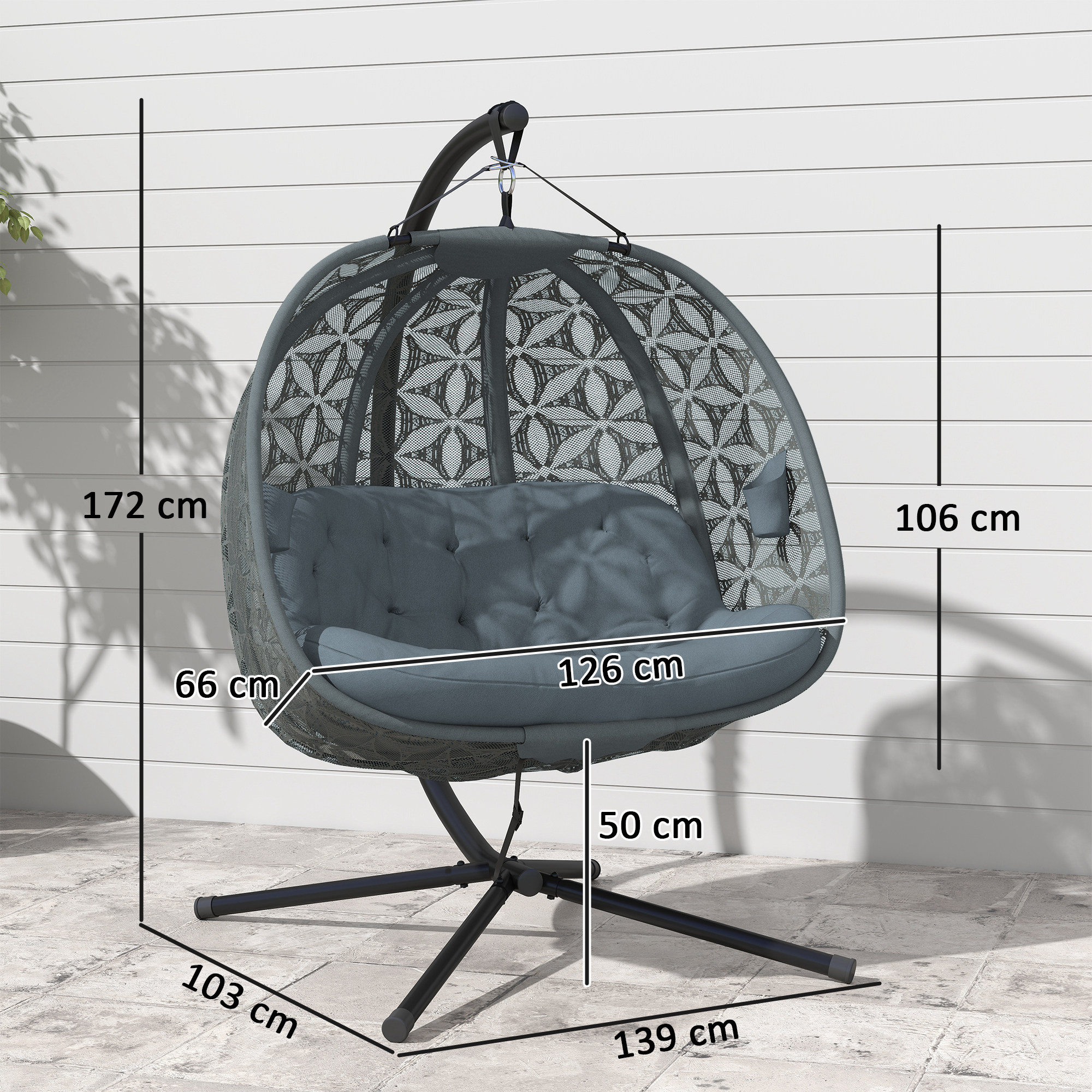 Outsunny Outdoor Double Hanging Chair with Cushion and Cup Holders, Charcoal Grey 3