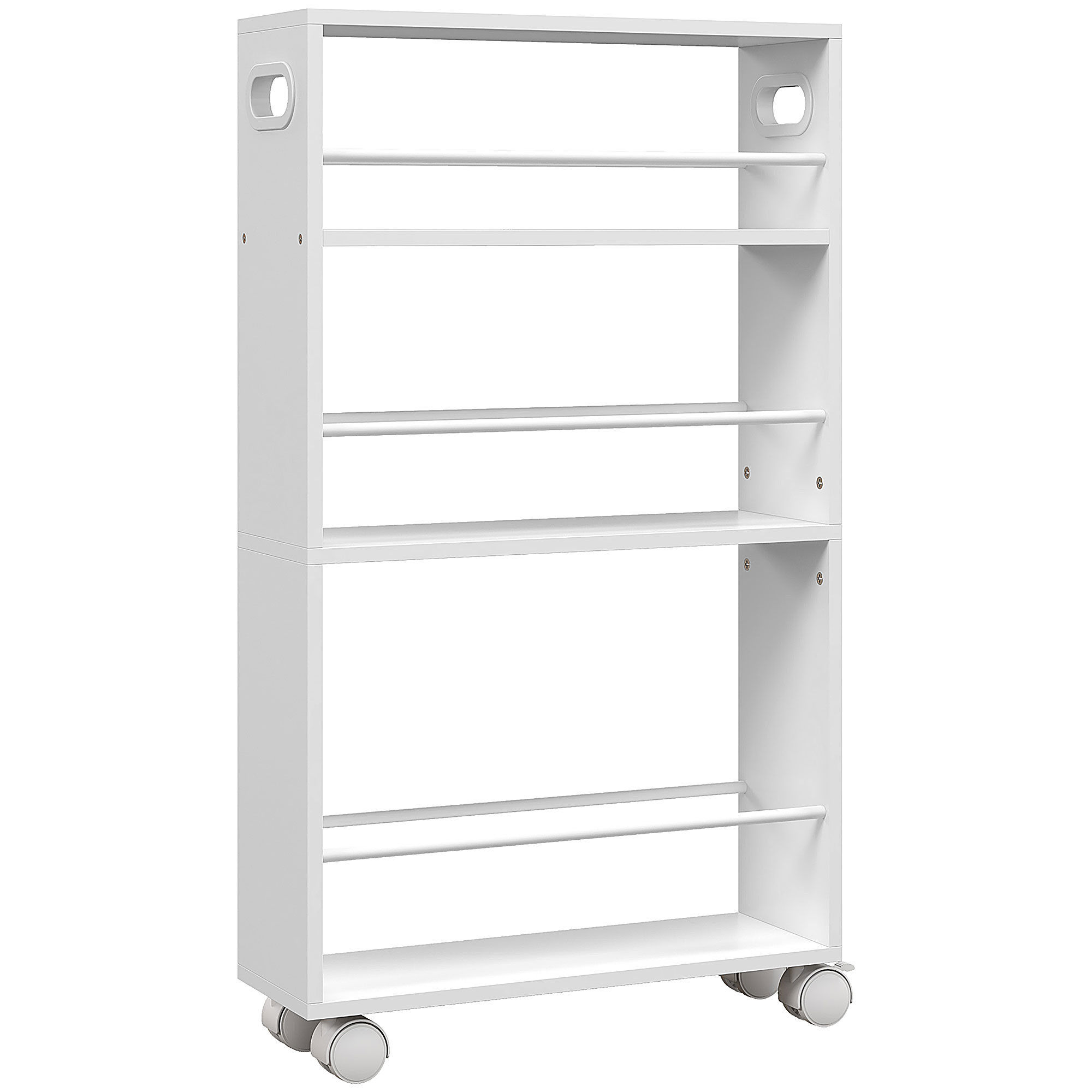 HOMCOM Carrito Auxiliar con Ruedas 3 Estantes con Barandillas Laterales y Asas para Cocina Comedor Baño 45x15x80 cm Blanco | Aosom España