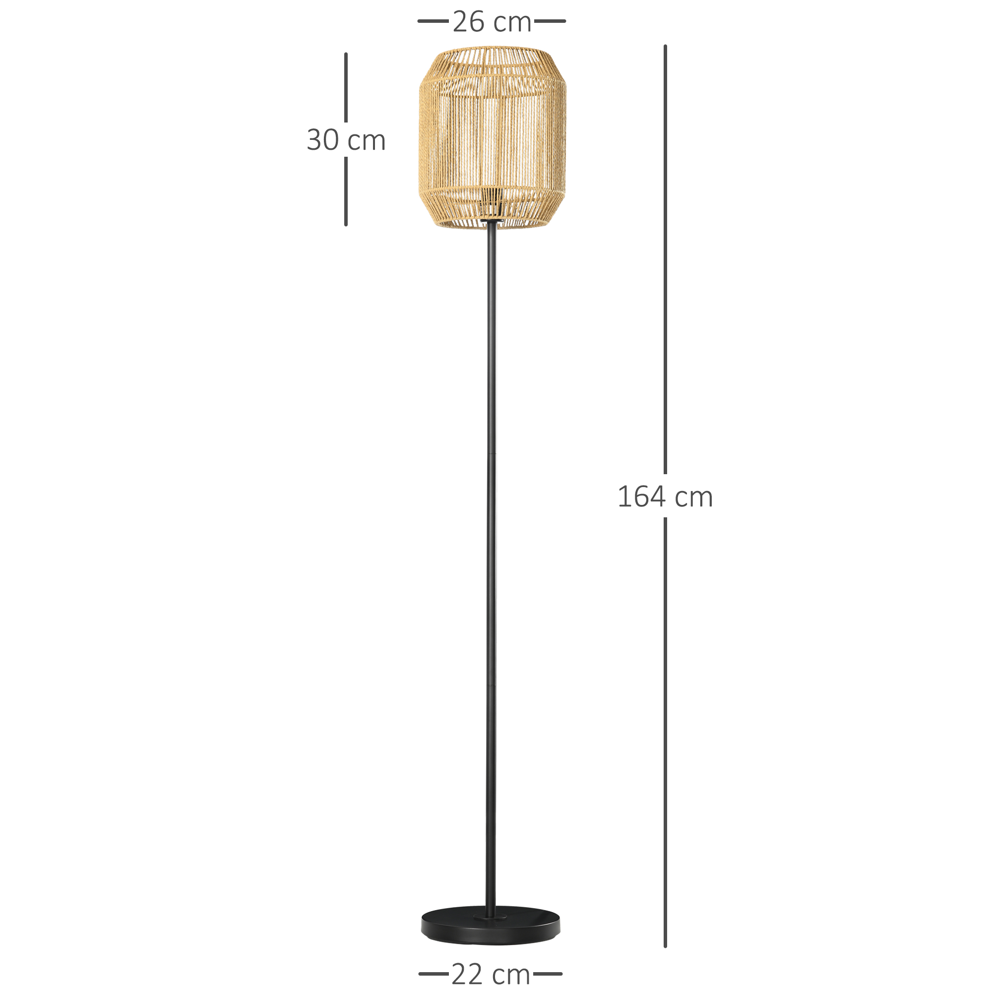 HOMCOM Farmhouse Standing Lamp, Floor Lamps with Hand Woven Rattan Lampshade for Living Room 3